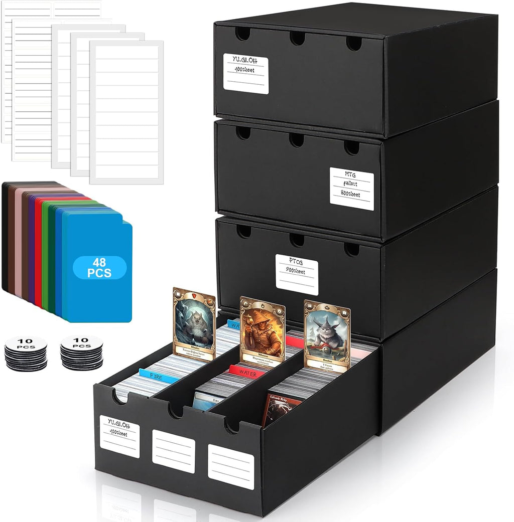 AOBOPLE Karten Box für 12000+ Trading Card,Sammelkarten-Aufbewahrungsbox mit 48 Kartenteiler,Etiketten Klebeband und Schubladen,Sammelkarten Box Trading Card Box für TCG,MTG,PTCG,Sports Karten