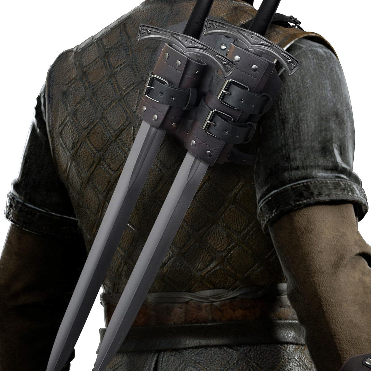 HiiFeuer Mittelalter Kunstleder Doppeltes Rückenschwert Frosch, Vintage Mercenary Verstellbares Schwertholster, Mittelalter Fantasy Rückenschwert Holster für LARP Kostüm