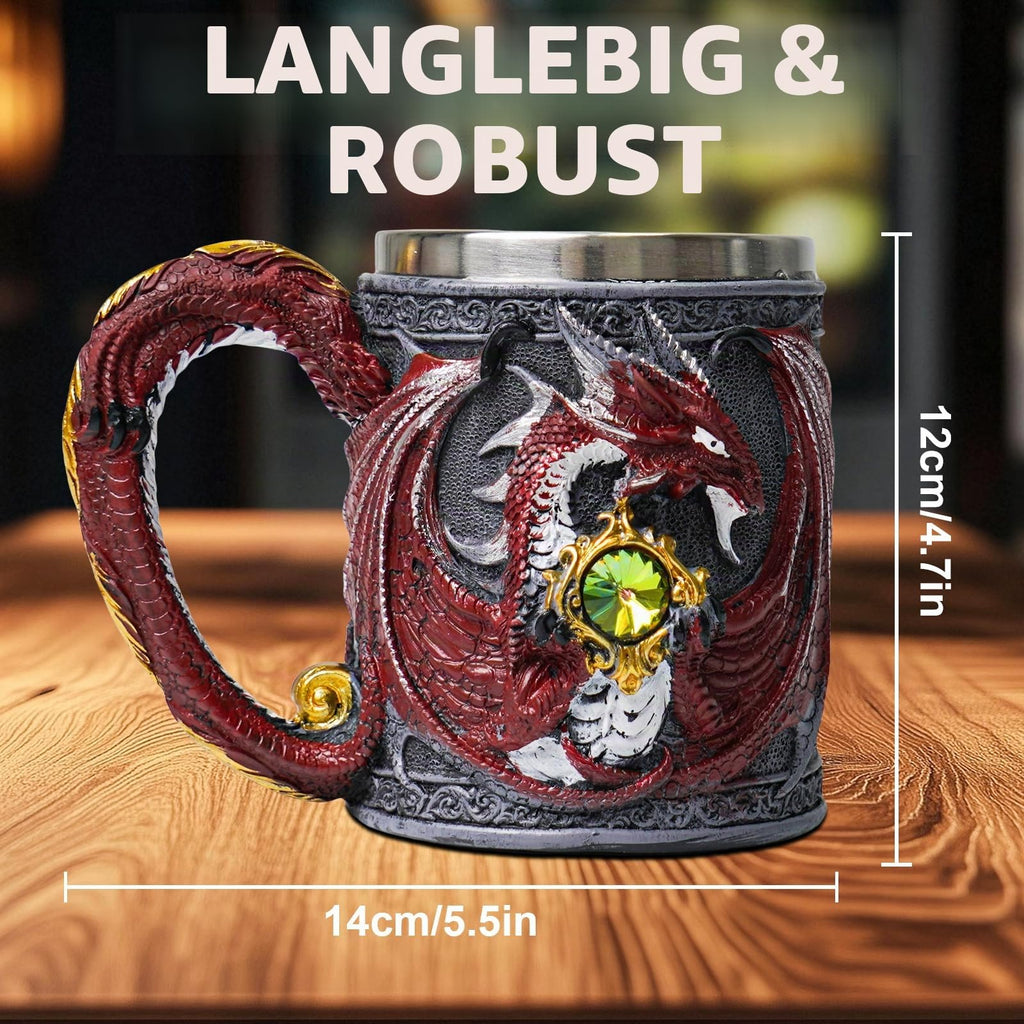 ZONSUSE Mittelalter Drache Kelch, Gotischer Drachen Kelch, Flugsaurier Edelstahl Weinkelch, Roter Drache auf Kreuzsockel, Magischer Dragon Goblet,Idee Geschenk für Fantasy Fans 200ml (Rot Goblet)