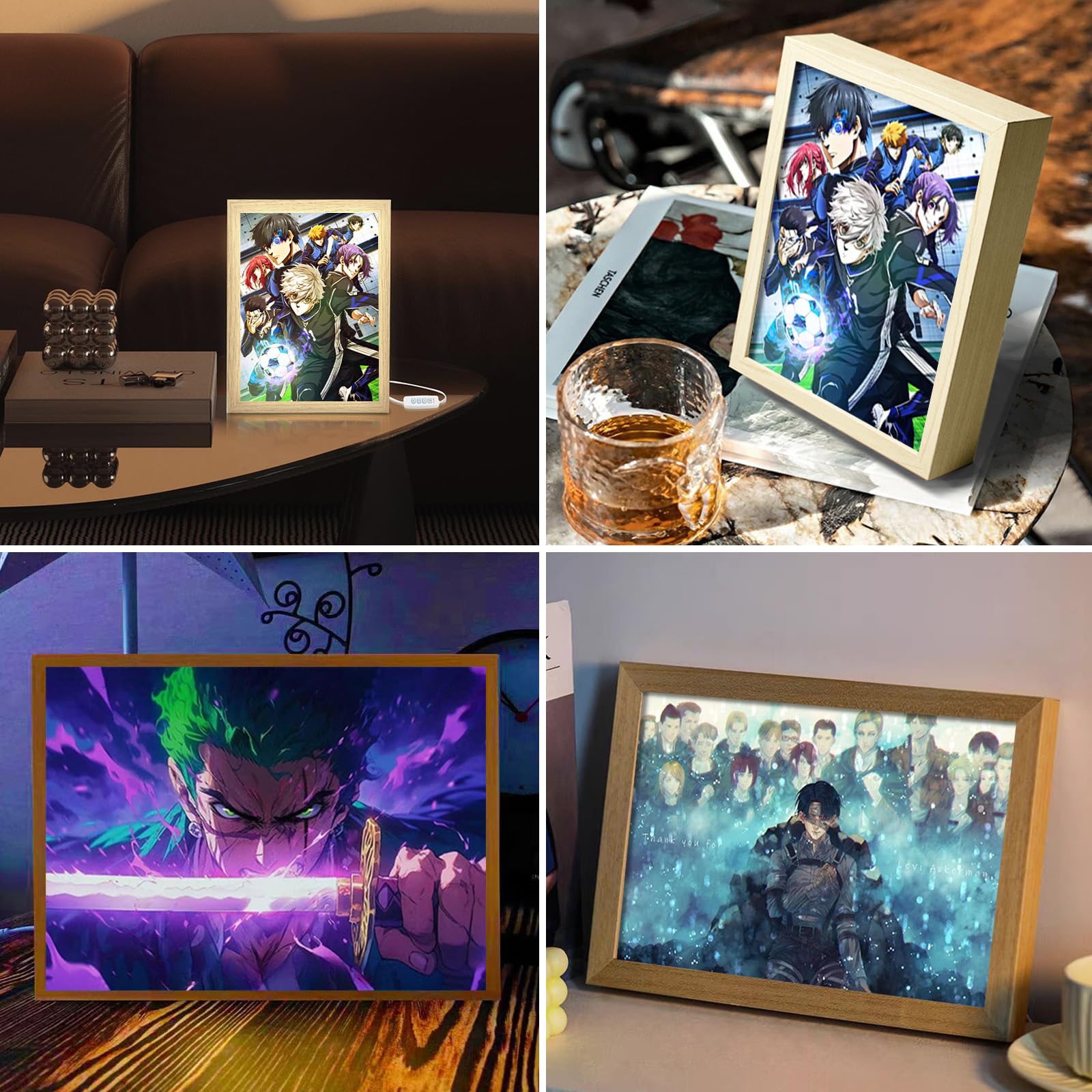 Bocguy Japanischer Anime Juju inspirierte beleuchtete Gemälde, LED Wandkunst Dekor,Jujutsu Kaisen Manga, LED Desktop-Rahmen für Heimdekoration,Kreatives Schlafzimmer und Geschenk
