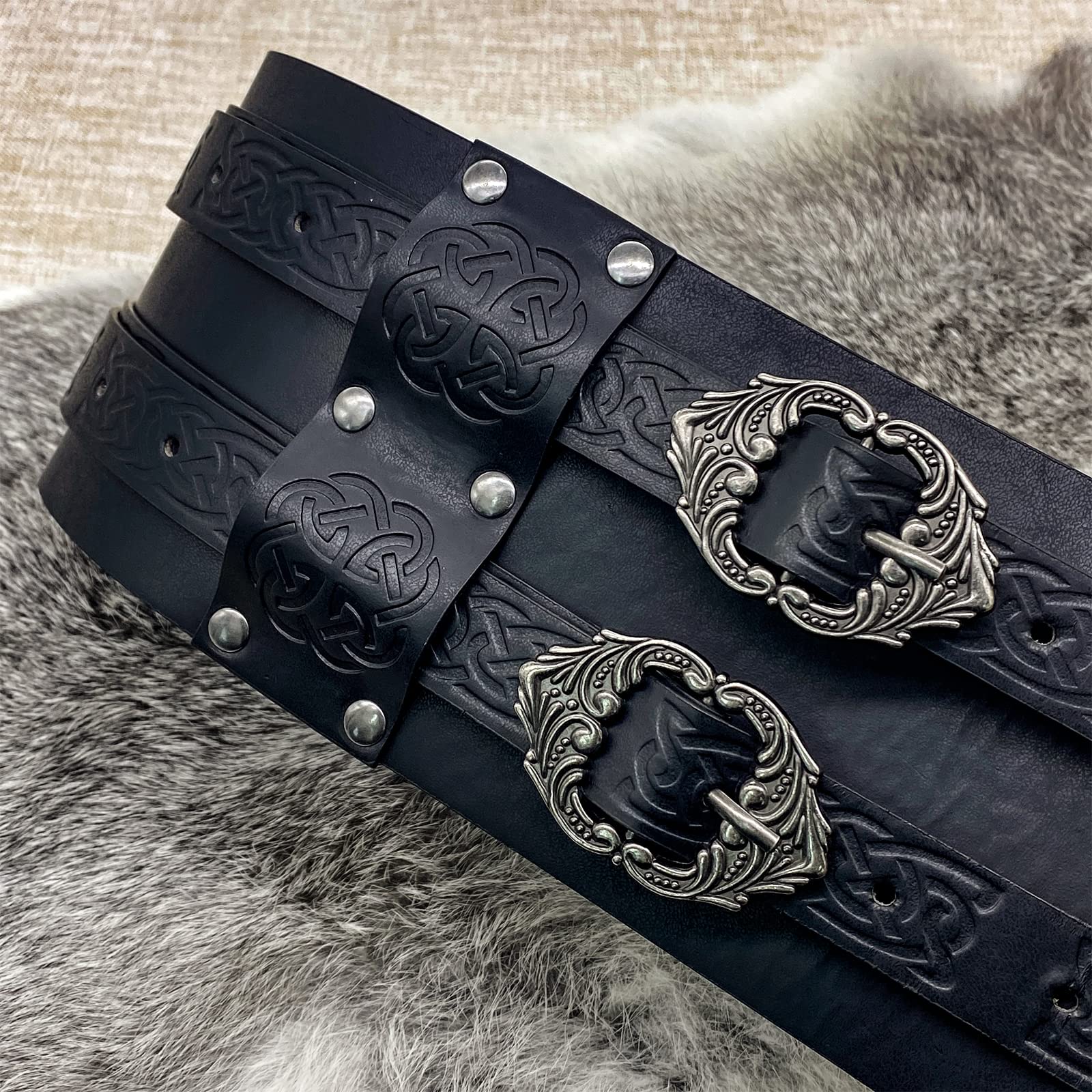 HiiFeuer Wikinger breiter Gürtel, mittelalterlicher Kunstleder Rüstungsgürtel Ritter Korsett Gürtel, LARP Halloween Kostüm