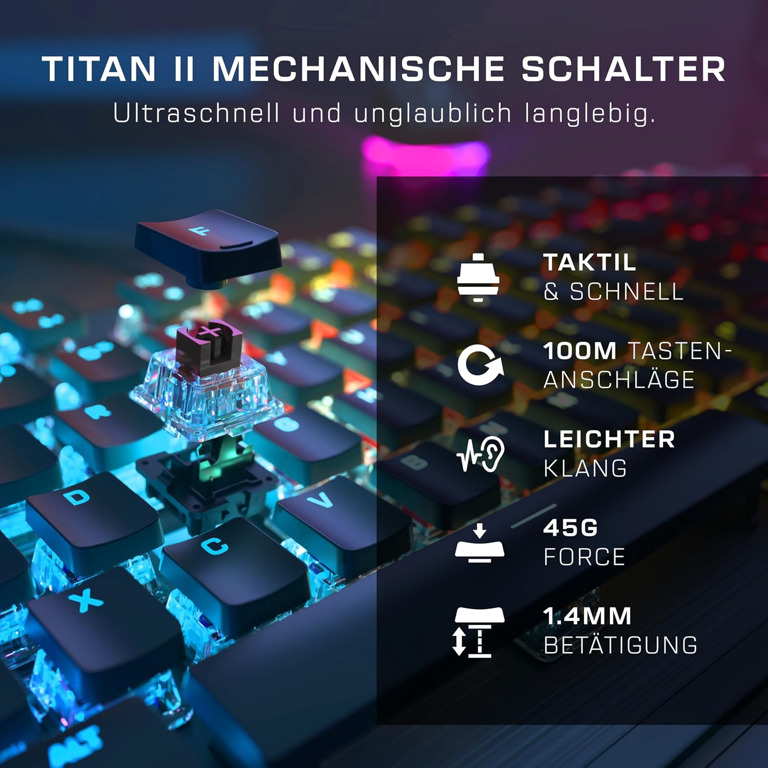 Turtle Beach Vulcan II Tactile mechanische RGB-Gaming-Tastatur DE Layout | Schwarz, TITAN-Mechanikschalter, RGB-Tasten, abnehmbare Handballenauflage, Mediensteuerung, Aluminiumplatte, Ziffernblock