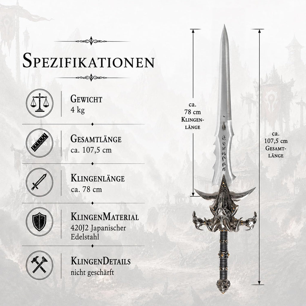 Swords and more Frostmourne Schwert Replik, Lich King Frostmourne Schwert Replikat 106 cm, World of Warcraft, Gaming Deko, Schwert aus Metall für Wow Cosplay, Deko Schwert & Gamer Geschenk