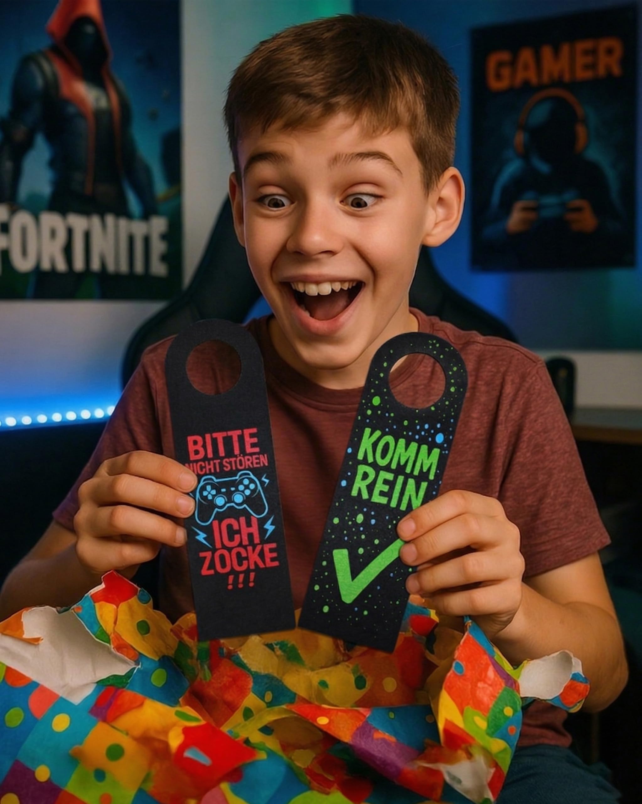 Bitte Nicht Stören Schild für Jungen 11 12 13 Jahre - 2er Set mit Metallverstärkung, Klettstoff - Coole Geschenkidee für Teenager, Jugendzimmer Deko & Gaming Zimmer Accessoire
