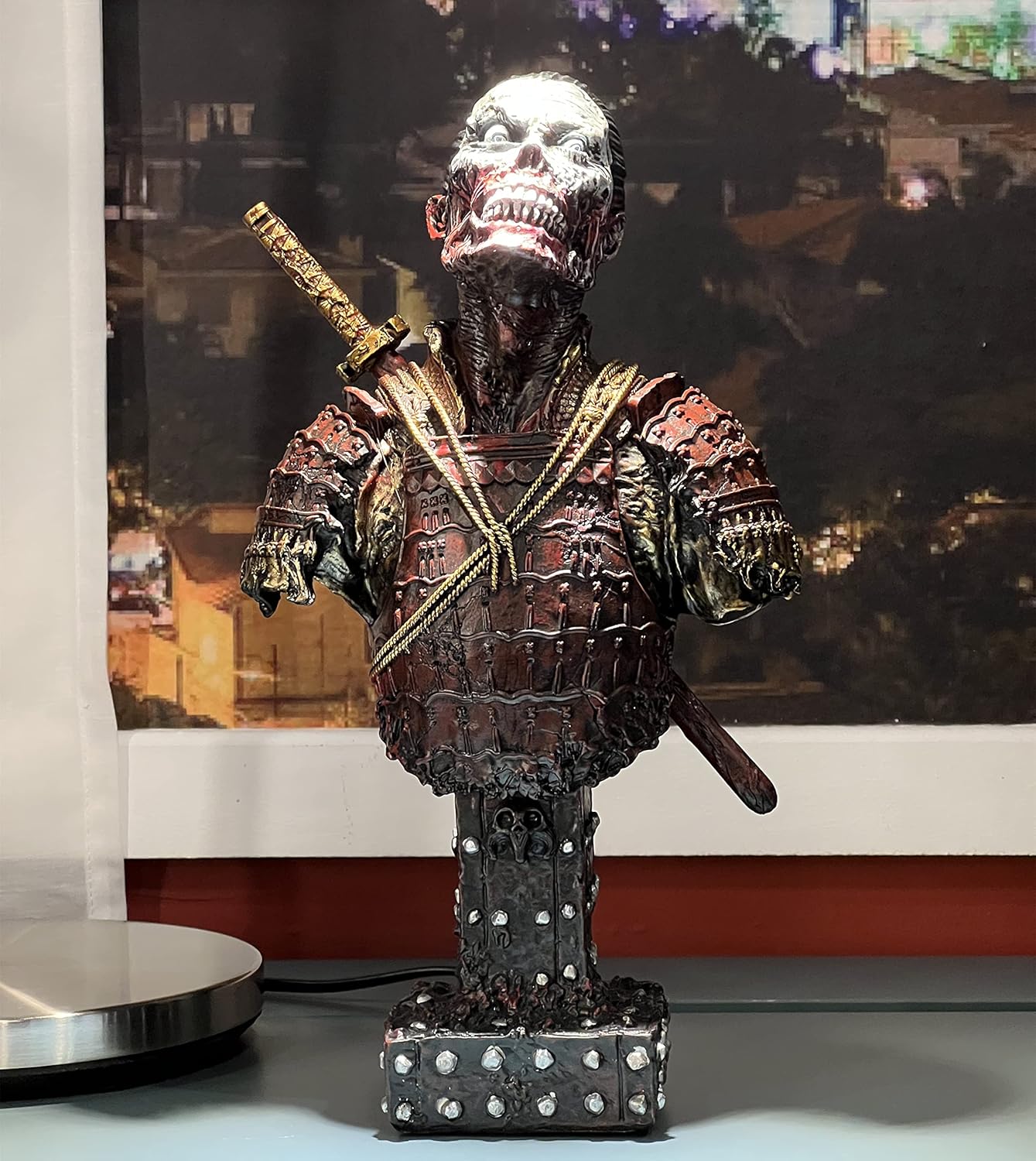 LOOYAR Resin Undead Japanische Samurai Zombie Büste Statue Skulptur Ornament Figur Handwerk für Zuhause Haus Wohnzimmer Veranda Dekoration Büro Schreibtisch Schreibtisch T Geschenk