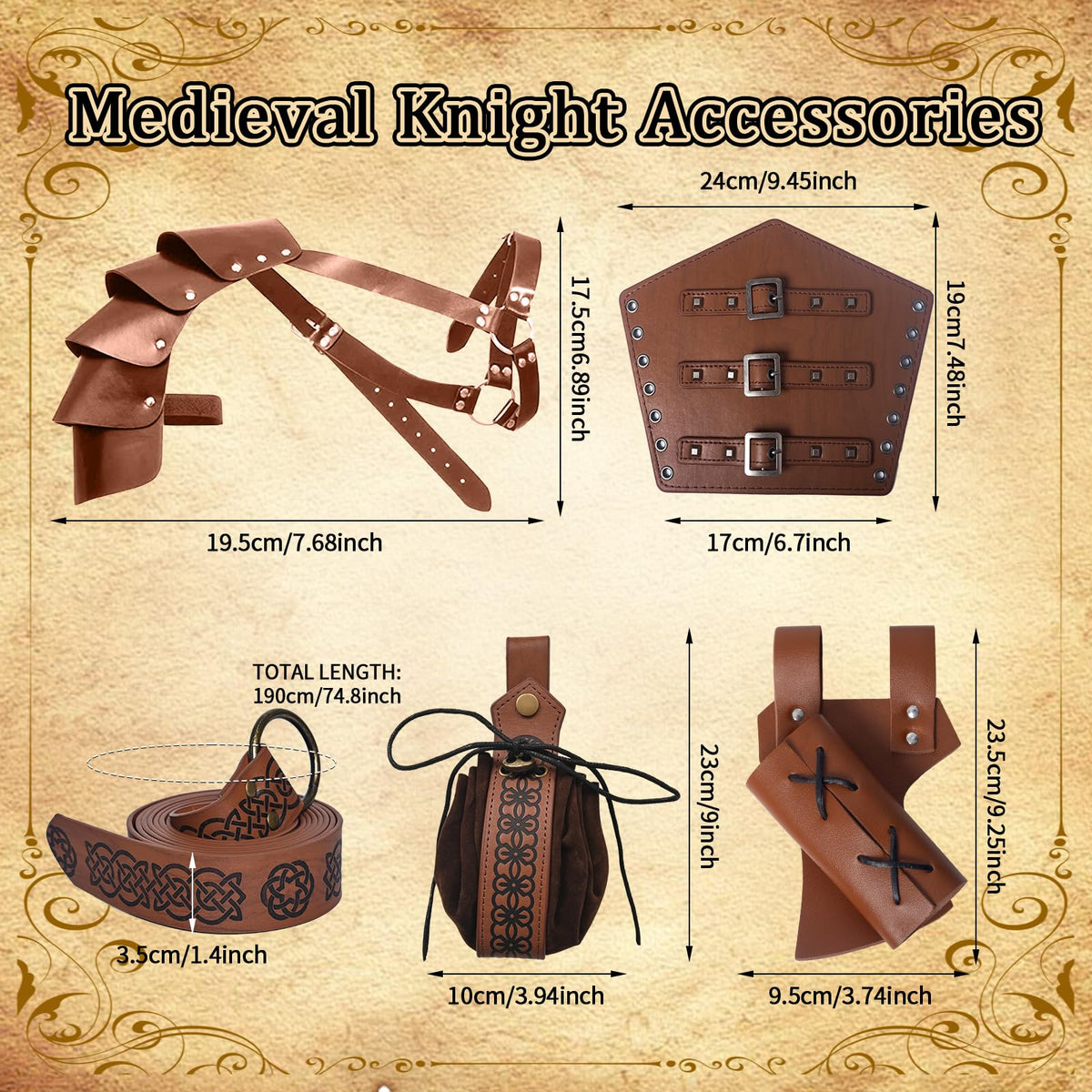 6PCS Mittelalter Ritter Zubehör. Männer Renaissance Umhang