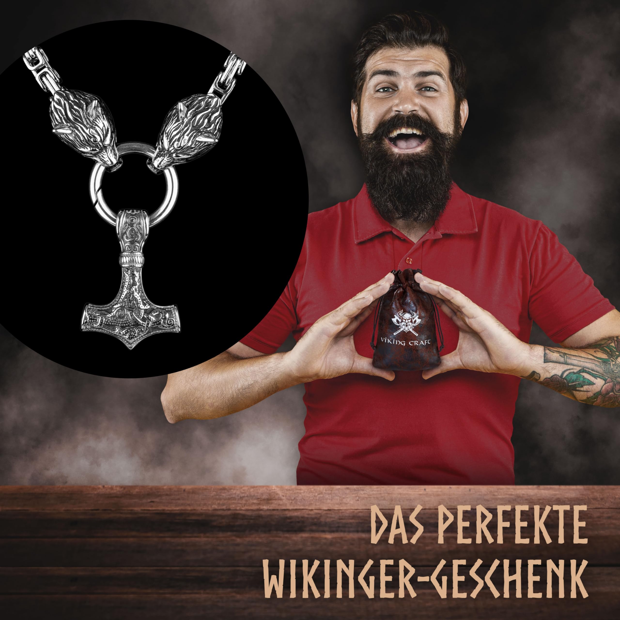 VIKING CRAFT Wikinger Halskette Herren Edelstahl - 60cm Wikinger Schmuck Kette Herren - Wikinger Deko, Wikinger Kette, Wikinger Geschenke für Männer Schmuck, LARP
