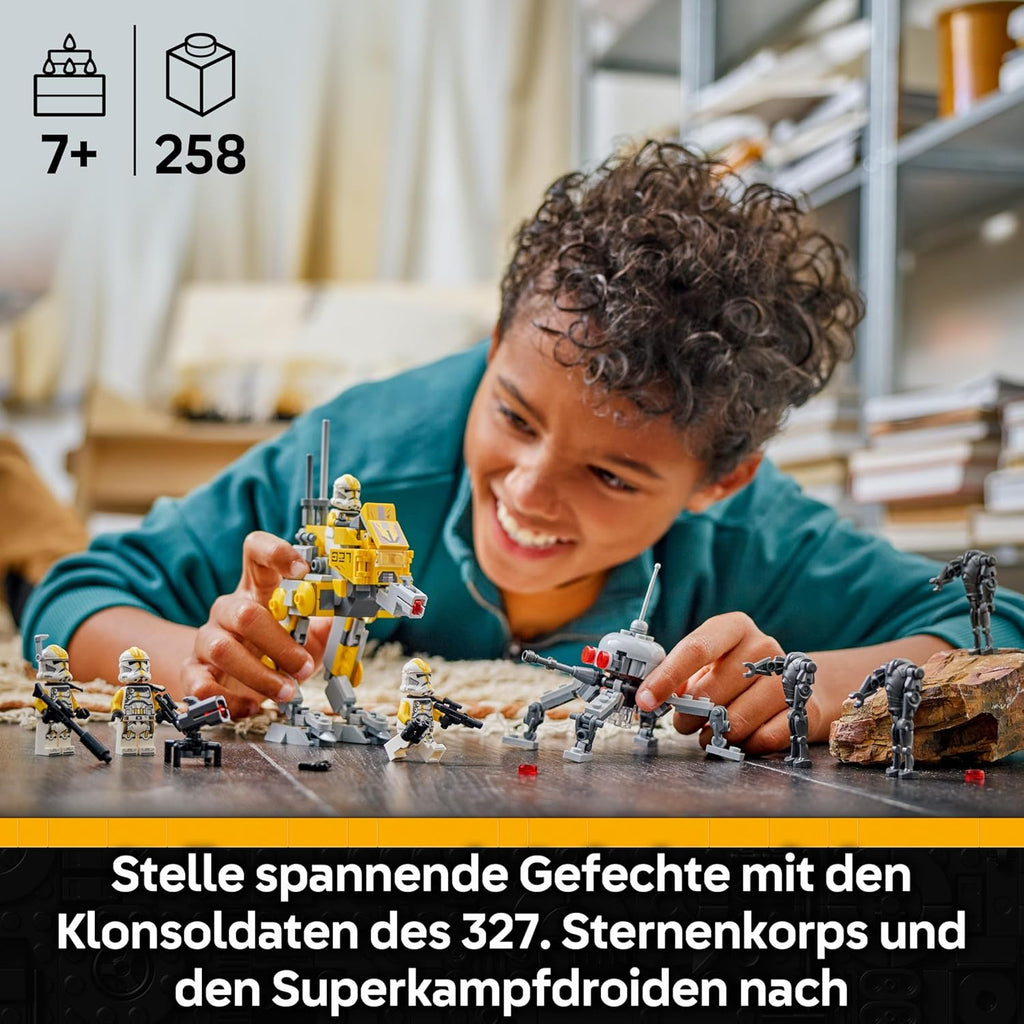 LEGO Star Wars Klonsoldaten des 327. Sternenkorps Battle Pack - Spielzeug für Kinder ab 7 Jahren - Minifiguren zum Bauen und Sammeln - Kreatives Geschenk für Jungen und Mädchen - 75431 | 258 Stück Sammlerspielzeug, 4 Minifiguren 3 Battle Droid Figuren & A