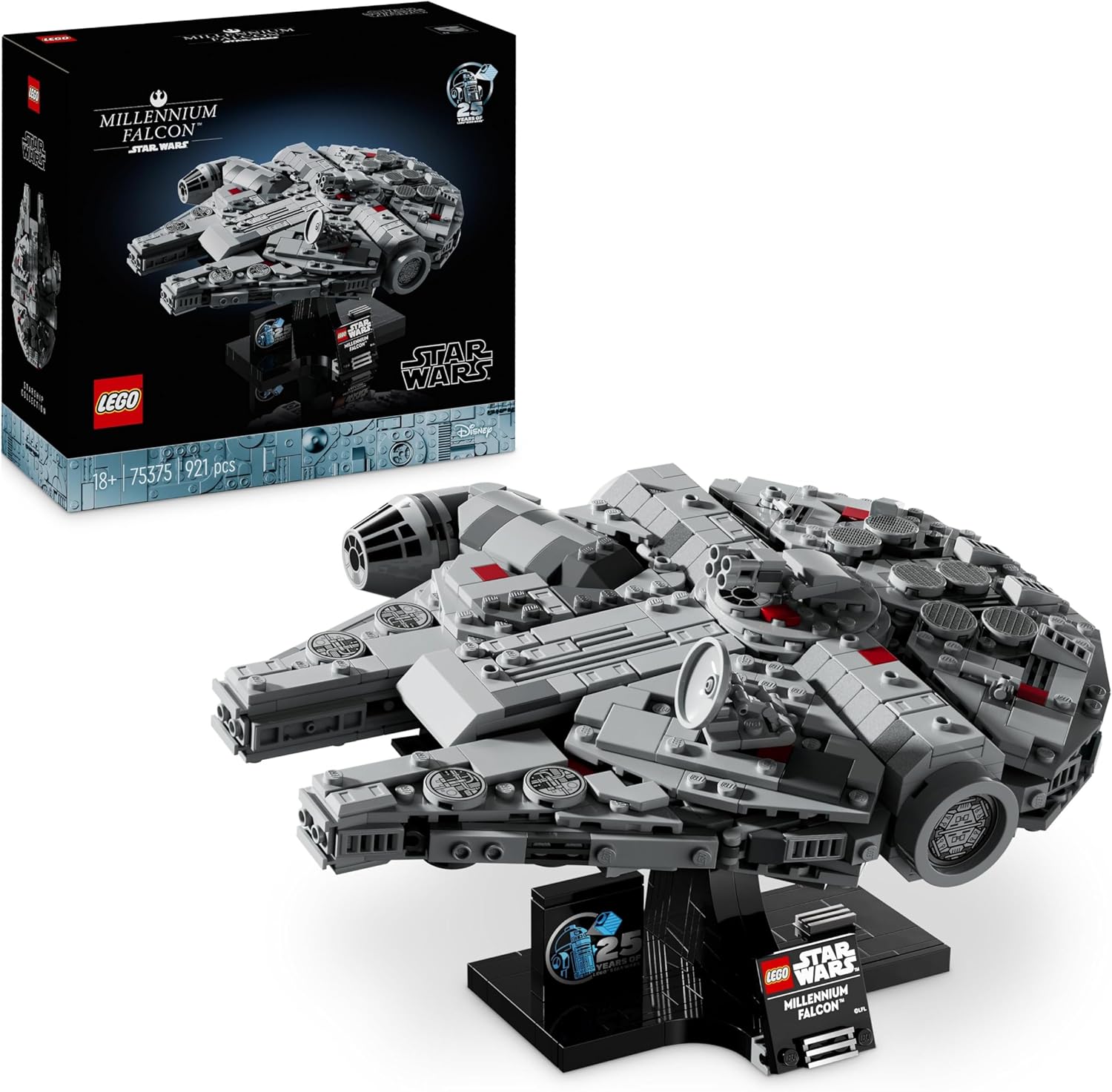 LEGO Star Wars 75375 Millenium Falke – Raumschiff-Modell für Erwachsene mit Display-Ständer und Namensschild als Coole Schreibtischdeko – Geschenk für Fans von Eine Neue Hoffnung