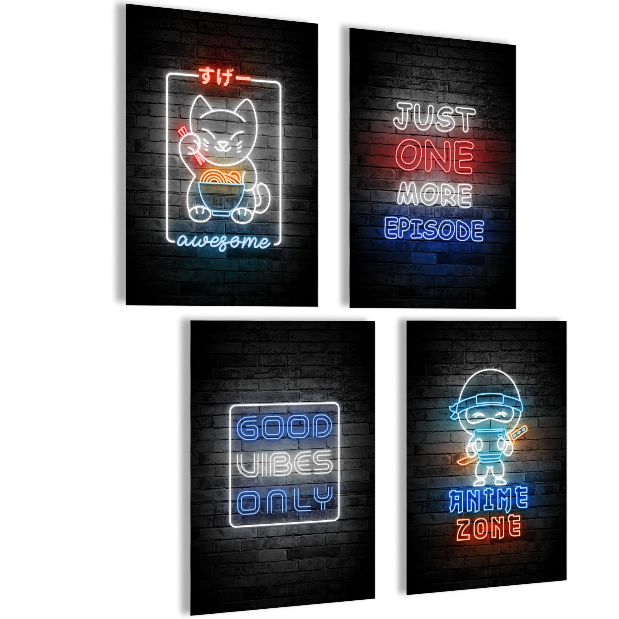 mojoliving Gaming Zimmer Deko Bilder | Poster Wand für Gamer Jugendzimmer | Set mit Neon Sign Motive | Coole Geschenke für Gamer | Zocker Bilder Wand | Neon Wandbild