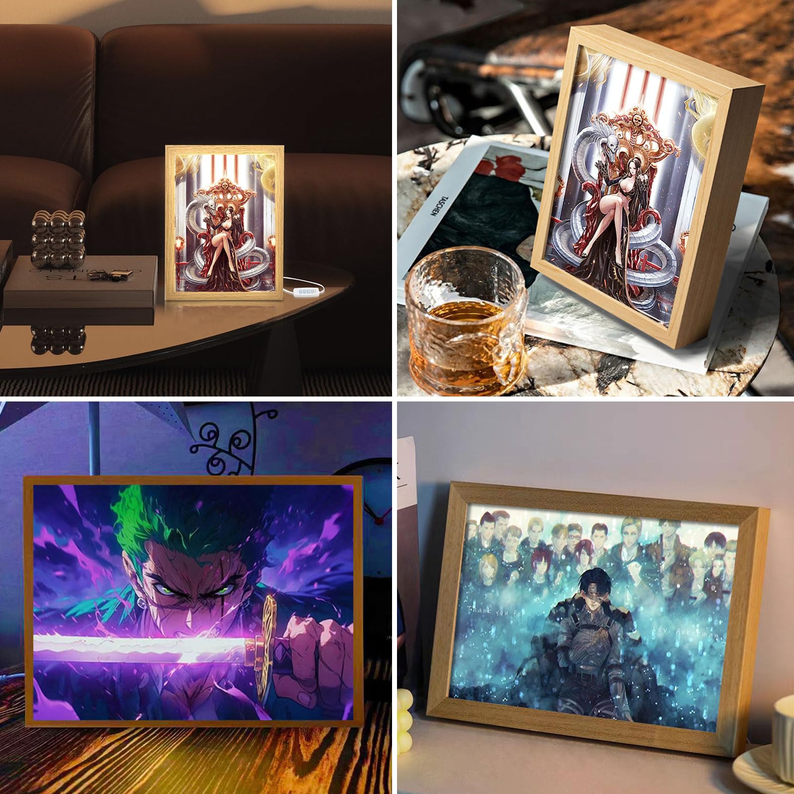 Bocguy Japanischer Anime Juju inspirierte beleuchtete Gemälde, LED Wandkunst Dekor,Jujutsu Kaisen Manga, LED Desktop-Rahmen für Heimdekoration,Kreatives Schlafzimmer und Geschenk