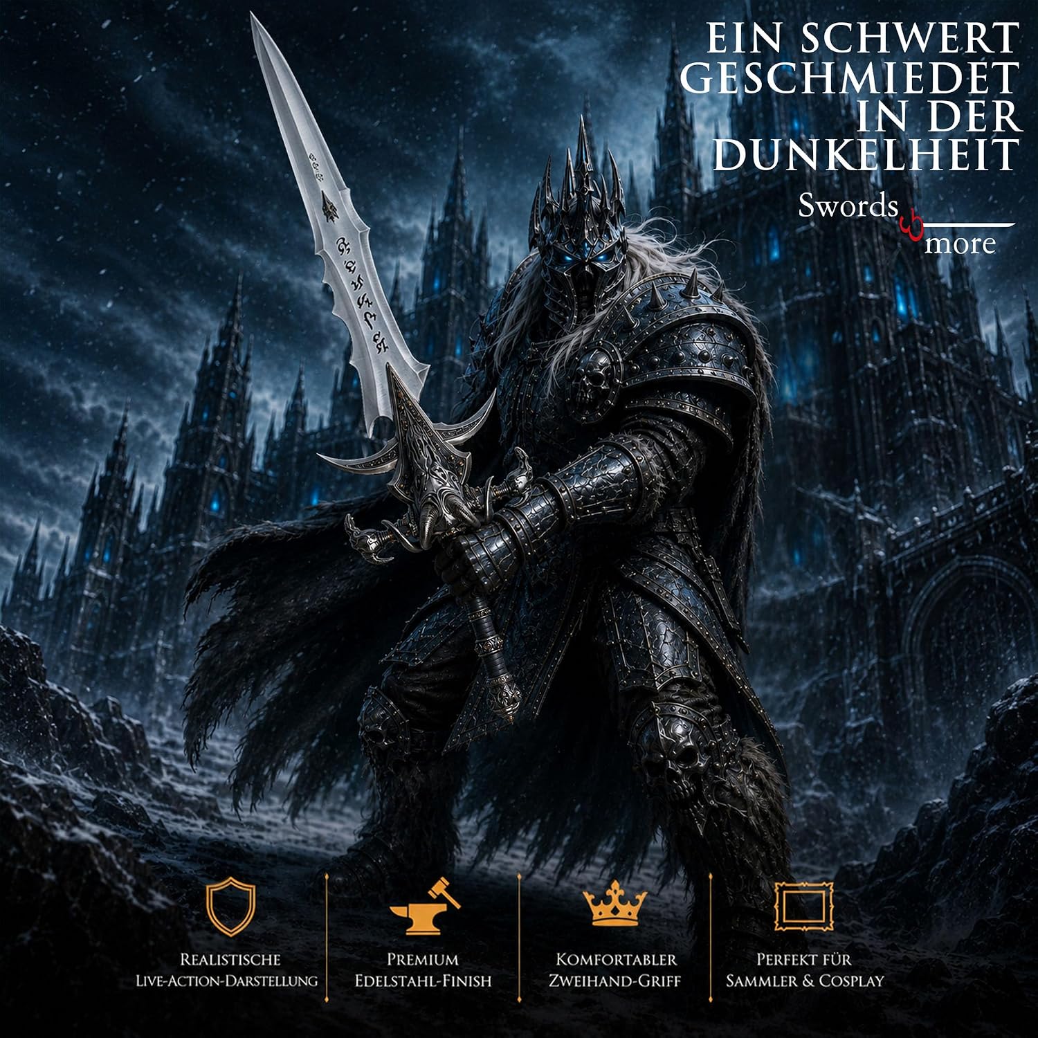 Swords and more Frostmourne Schwert Replik, Lich King Frostmourne Schwert Replikat 106 cm, World of Warcraft, Gaming Deko, Schwert aus Metall für Wow Cosplay, Deko Schwert & Gamer Geschenk