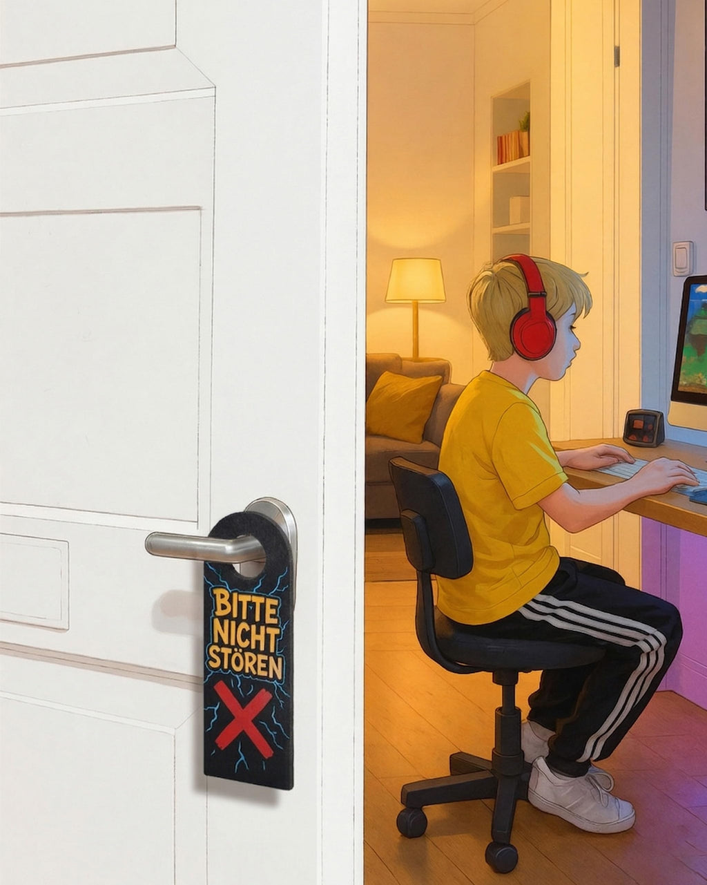 Bitte Nicht Stören Schild für Jungen 11 12 13 Jahre - 2er Set mit Metallverstärkung, Klettstoff - Coole Geschenkidee für Teenager, Jugendzimmer Deko & Gaming Zimmer Accessoire
