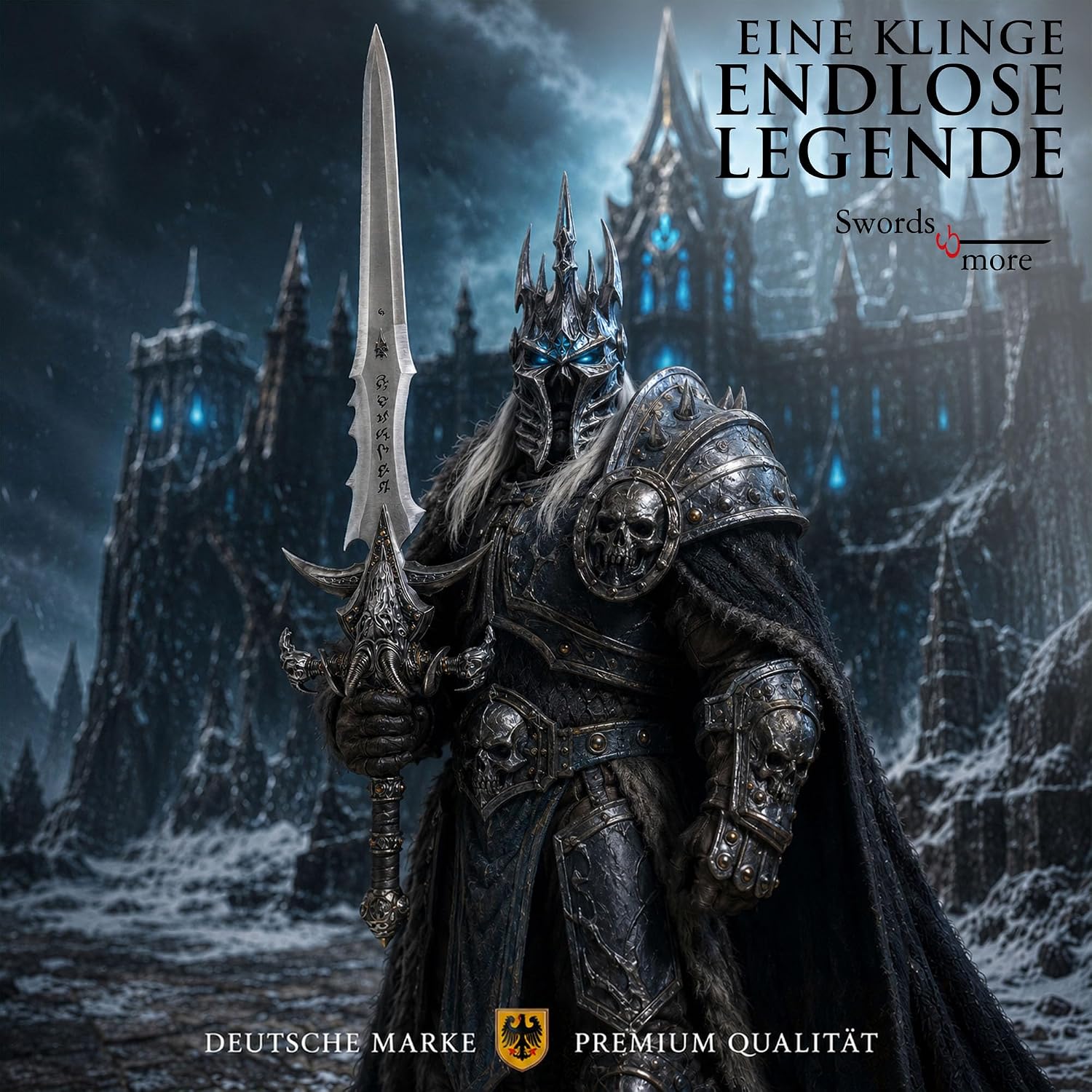 Swords and more Frostmourne Schwert Replik, Lich King Frostmourne Schwert Replikat 106 cm, World of Warcraft, Gaming Deko, Schwert aus Metall für Wow Cosplay, Deko Schwert & Gamer Geschenk