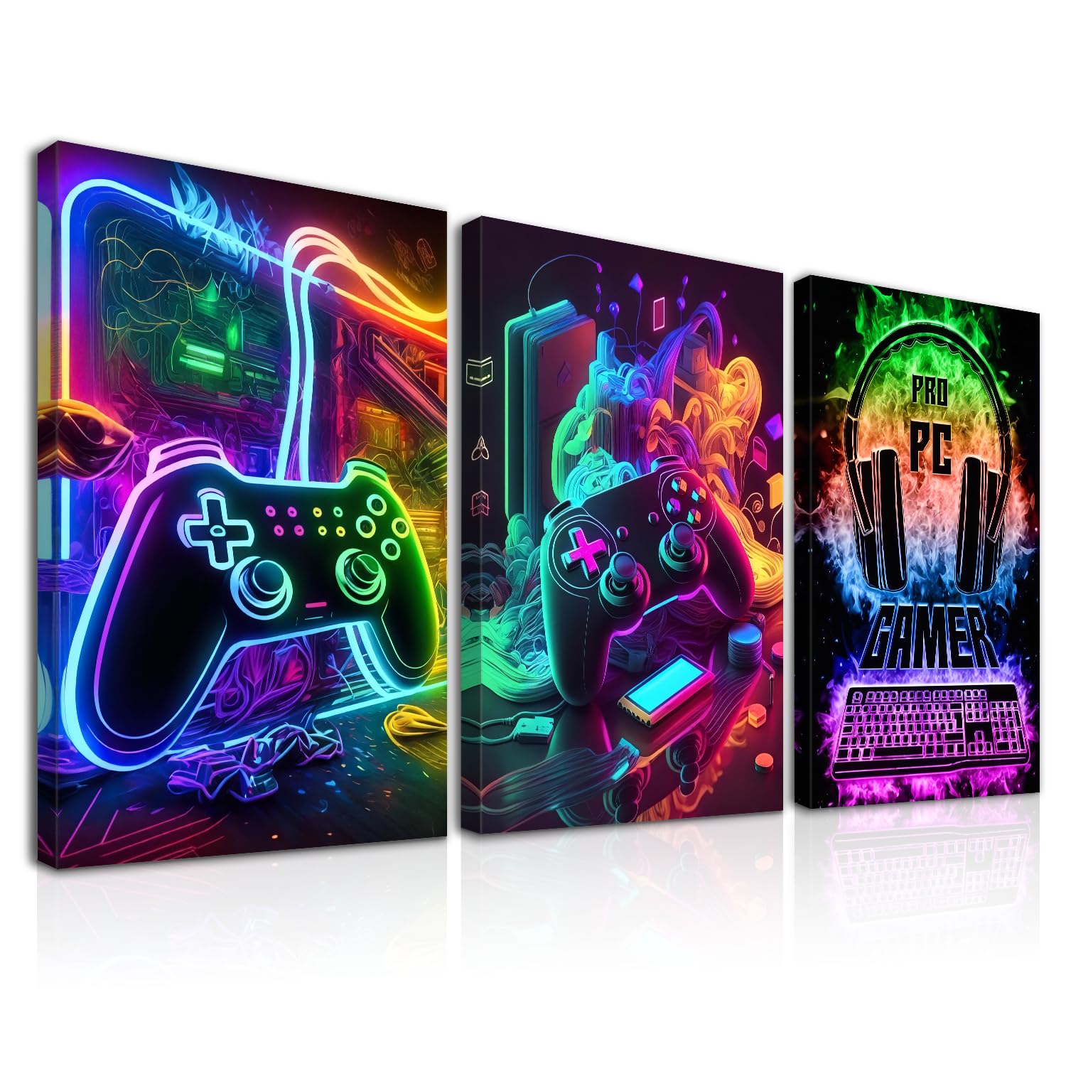 Dazzlewall 3Pcs Spiel WandBilder Cool Neon Gaming Bilder für Teen Jungen Zimmer Schlafsaal Spiel Zimmer Dekor 30×40 cm Ungerahmt