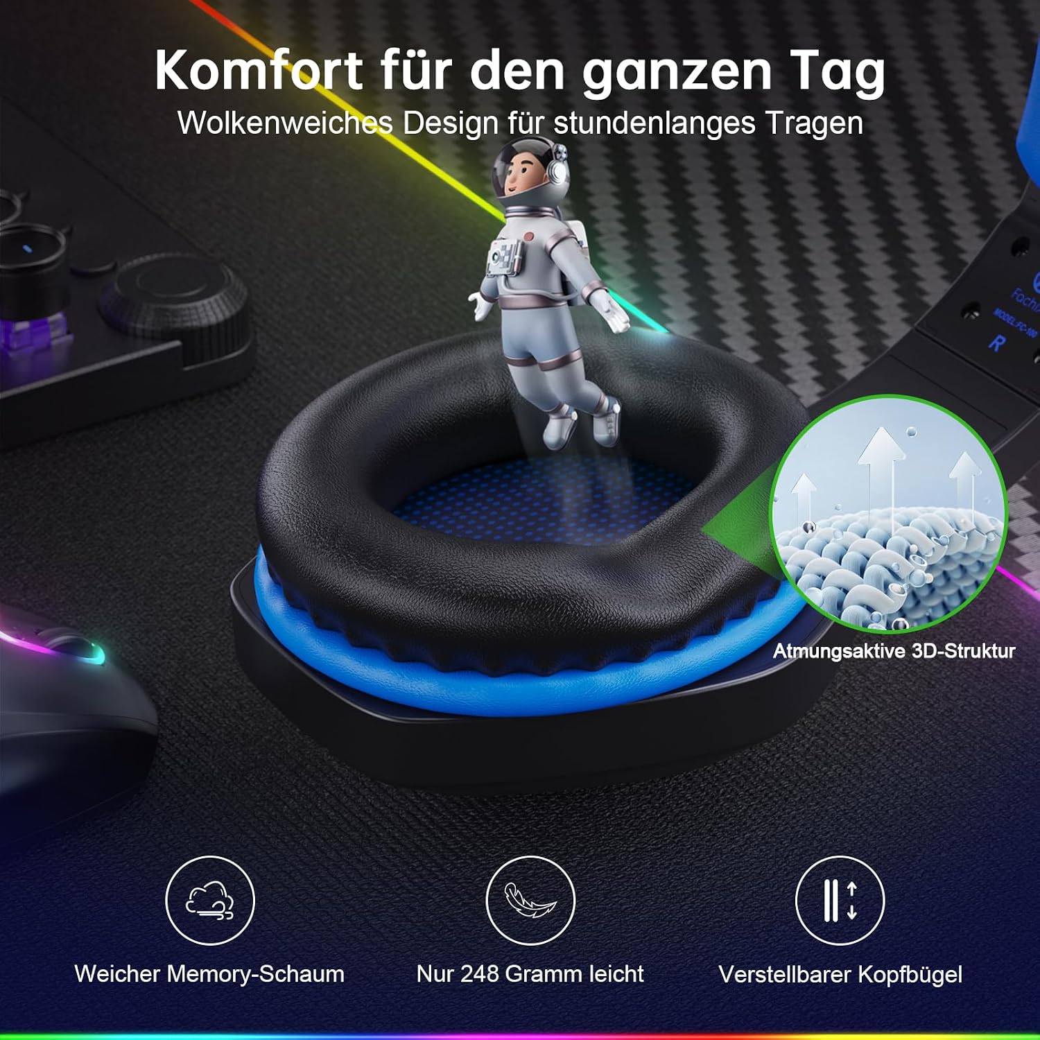 Fachixy Wireless Gaming Headset mit Mikrofon für PS5, PS4, PC, Mac, Switch