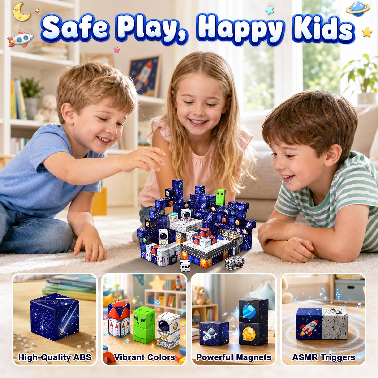 Magnetische Bausteine Bauspielzeug 100 Pcs Magnetbausteine für Kinder Montessori Kreative Spielzeug ab 3 4 5 6 7 8 9 10 Jahre Junge und Mädchen Magnetic Blocks Geschenke für Kinder （Wald）