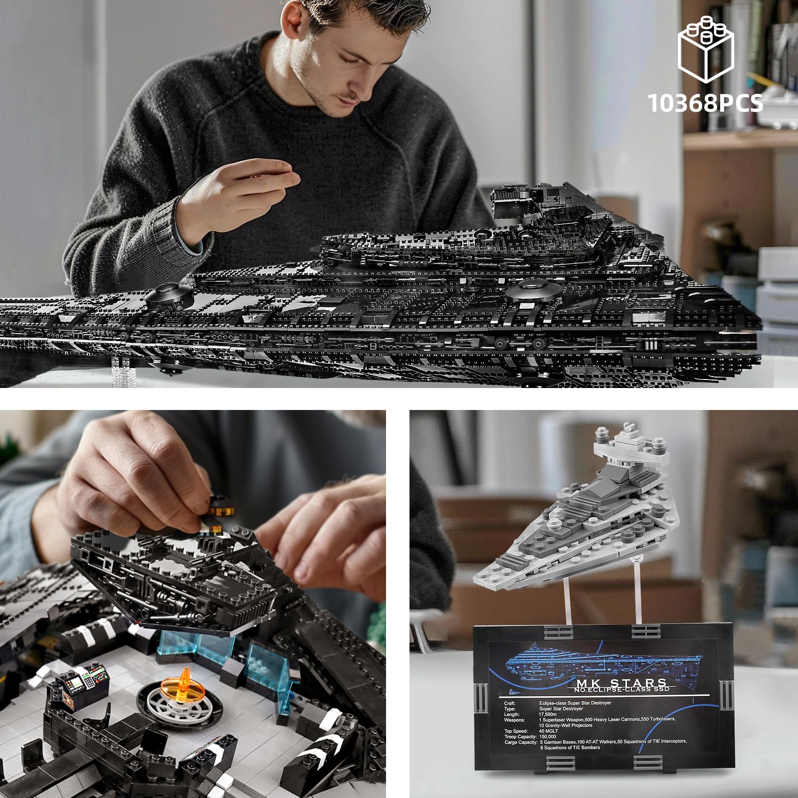 13135 Imperial Sternenzerstörer Spielzeug mit 3 Mini-Raumschiffen,11885 Klemmbausteine Technik Sternenzerstörer, Sammlerstück für Erwachsene,kompatibel mit UCS Super Star Destroyer
