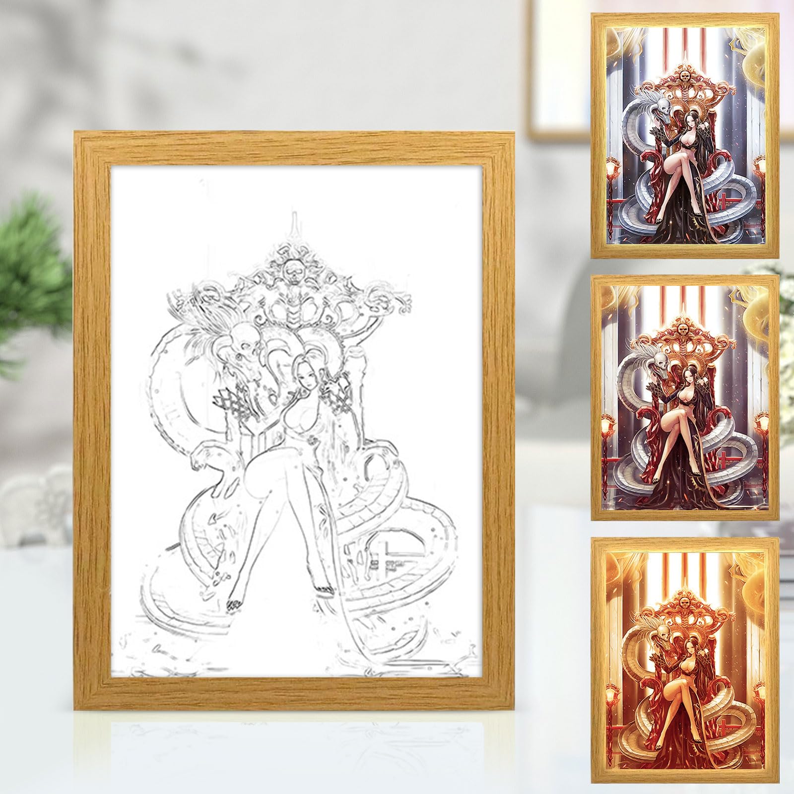 Bocguy Japanischer Anime Juju inspirierte beleuchtete Gemälde, LED Wandkunst Dekor,Jujutsu Kaisen Manga, LED Desktop-Rahmen für Heimdekoration,Kreatives Schlafzimmer und Geschenk
