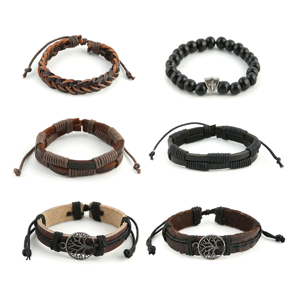 HZMAN Echtes Leder Baum des Lebens Armbänder Männer Frauen, Tigerauge Naturstein Lava Rock Perlen Ethnische Tribal elastische Armbänder Armbänder (2Pcs)