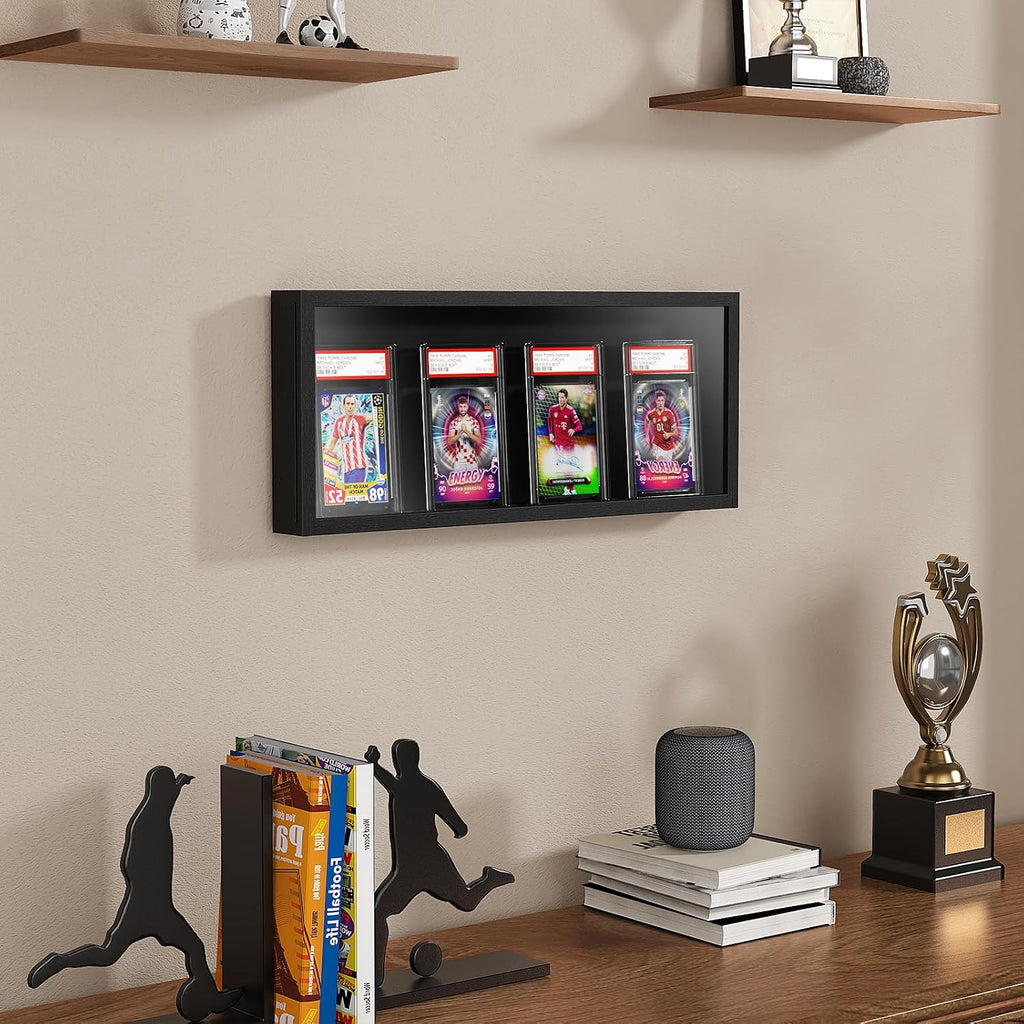 Sammelkarten Display Rahmen Wandmontage, 1er Pack Holz Sportkarten-Vitrine mit Transparent HD, Kartenrahmen Display für Sportkarten & Sammelkarten (Schwarz)