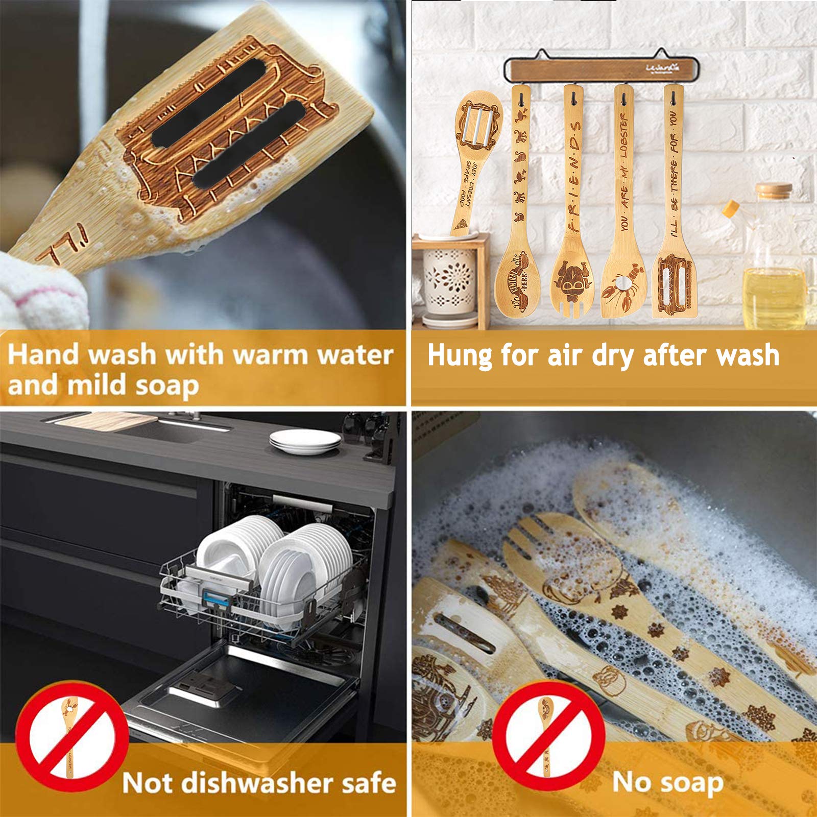 Gravierte Holzlöffel-Set mit 5 – Lustige Harry Geschenke Kochlöffel, Küchenutensilien zum Kochen, Einweihungsgeschenk, Harry Weihnachten Geschenke für Frauen oder Männer (Küche/Deko)