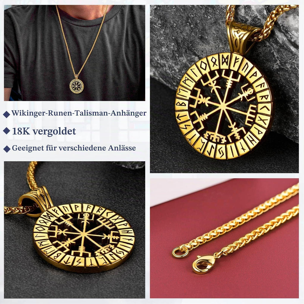FaithHeart Wikingerhalskette für Herren, Vegvisir-Kompass, Edelstahl, Kette 55 + 5 cm, nordischer Mythologie-Schmuck