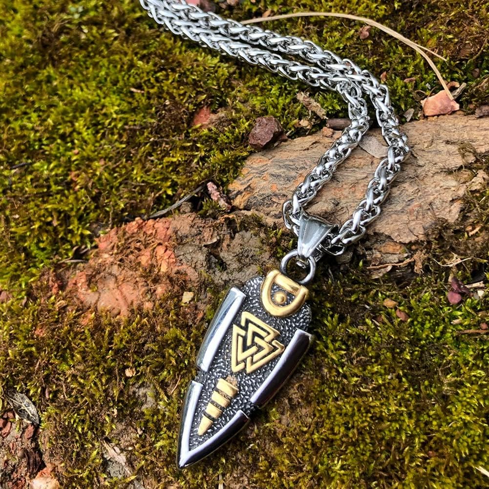 Nordische Mythologie Odins Speer Halskette – Gungnir Pfeilspitzen Anhänger Aus Edelstahl Für Herren – Vintage Mittelalterliches Valknut Symbol Amulett Isländischer Schmuck