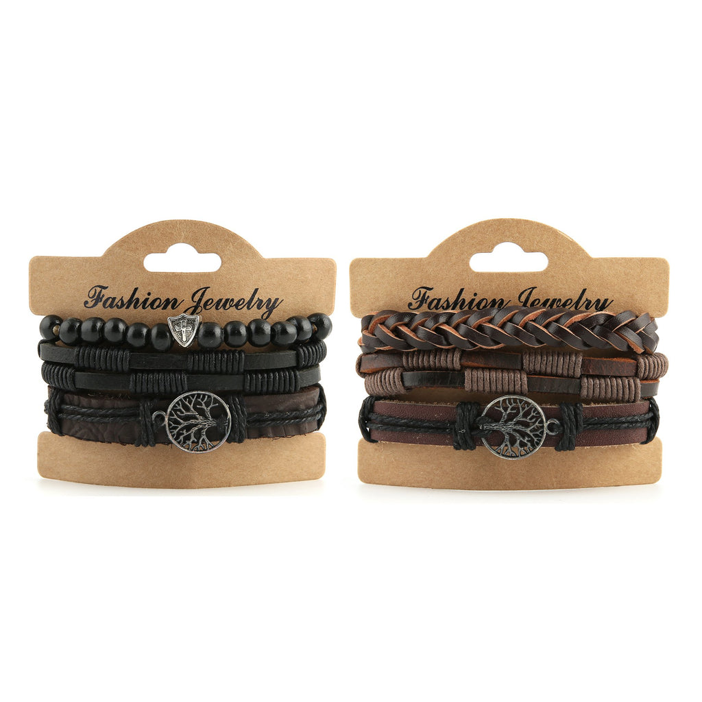 HZMAN Echtes Leder Baum des Lebens Armbänder Männer Frauen, Tigerauge Naturstein Lava Rock Perlen Ethnische Tribal elastische Armbänder Armbänder (2Pcs)