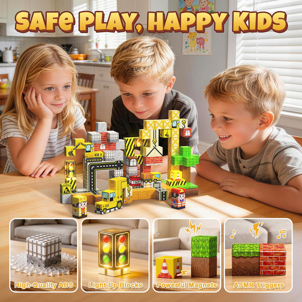 Magnetische Bausteine Bauspielzeug 100 Pcs Magnetbausteine für Kinder Montessori Kreative Spielzeug ab 3 4 5 6 7 8 9 10 Jahre Junge und Mädchen Magnetic Blocks Geschenke für Kinder （Wald）