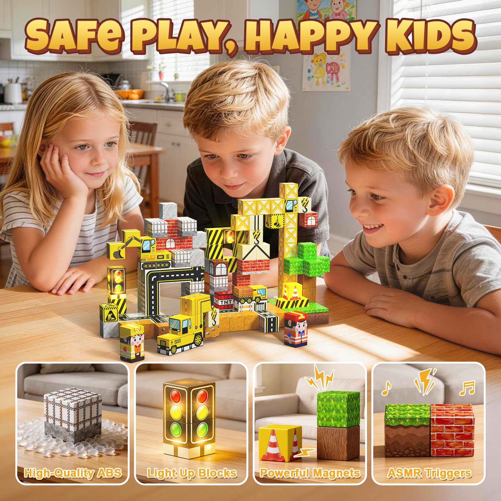 Magnetische Bausteine Bauspielzeug 100 Pcs Magnetbausteine für Kinder Montessori Kreative Spielzeug ab 3 4 5 6 7 8 9 10 Jahre Junge und Mädchen Magnetic Blocks Geschenke für Kinder （Wald）