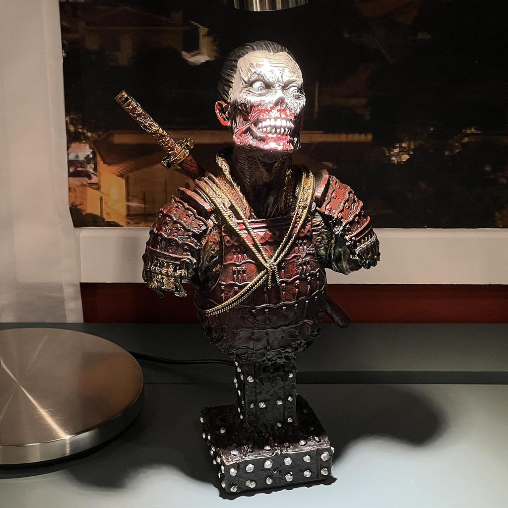 LOOYAR Resin Undead Japanische Samurai Zombie Büste Statue Skulptur Ornament Figur Handwerk für Zuhause Haus Wohnzimmer Veranda Dekoration Büro Schreibtisch Schreibtisch T Geschenk
