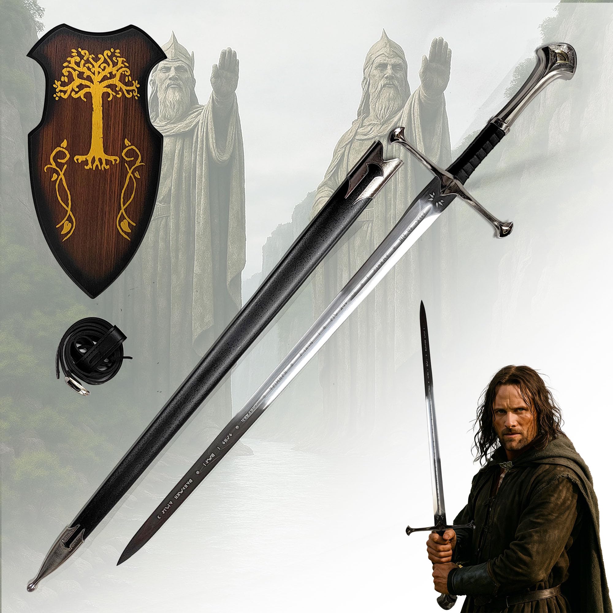 Der Herr der Ringe - LOTR Schwert, Filmschwert, echt, aus Stahl, Der Hobbit, Zauberer Merch, Aragorn Sword, Deko für Sammler und als Geschenk