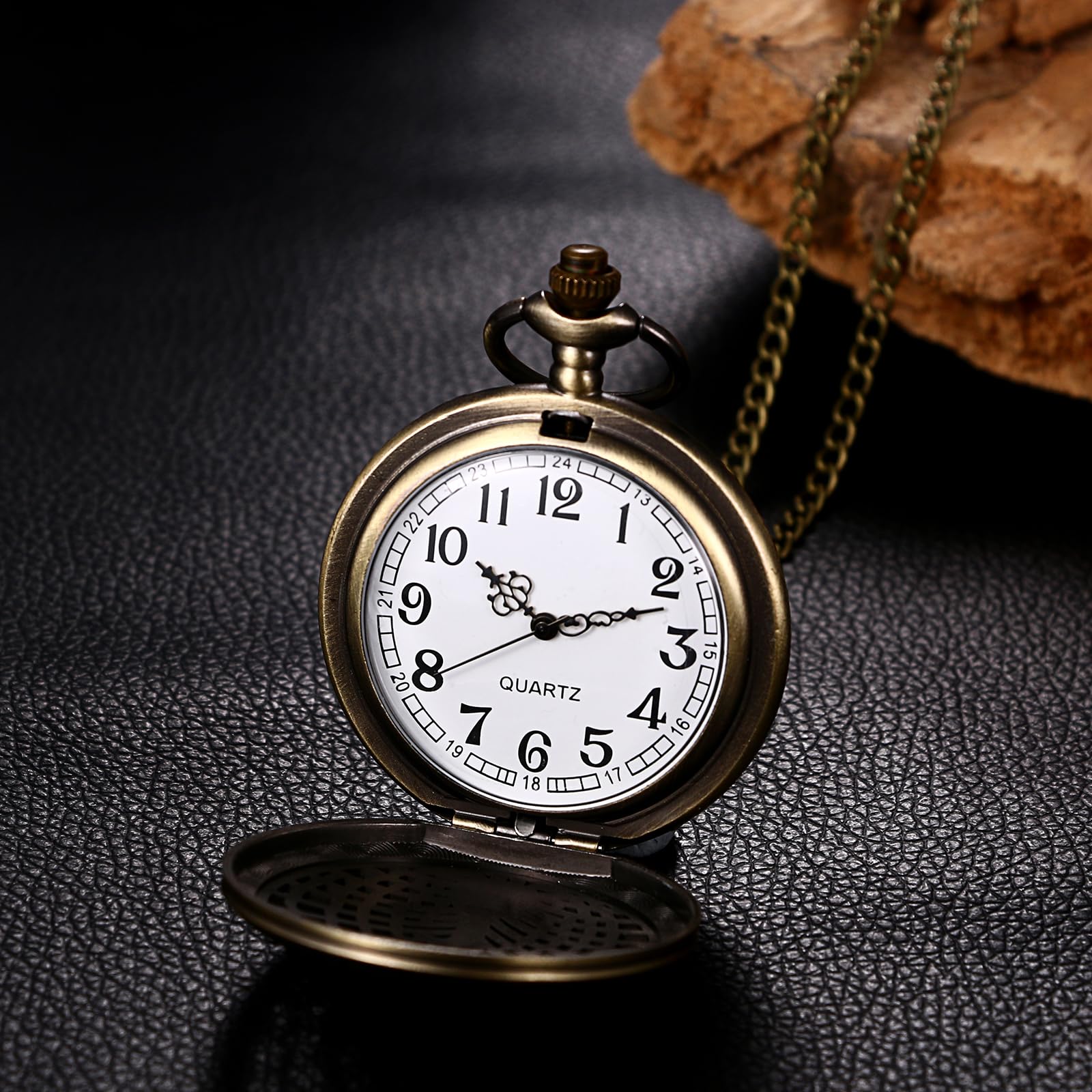 JewelryWe Taschenuhr Herren Damen Vintage: Retro Analog Quarz Kettenuhr Uhr Umhängeuhr mit Halskette Kette Pocket Watch Bronze Unisex Geschenk