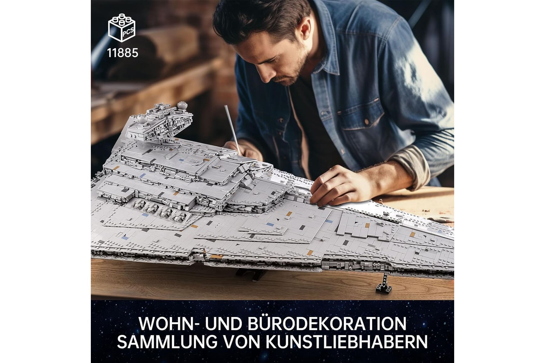 13135 Imperial Sternenzerstörer Spielzeug mit 3 Mini-Raumschiffen,11885 Klemmbausteine Technik Sternenzerstörer, Sammlerstück für Erwachsene,kompatibel mit UCS Super Star Destroyer
