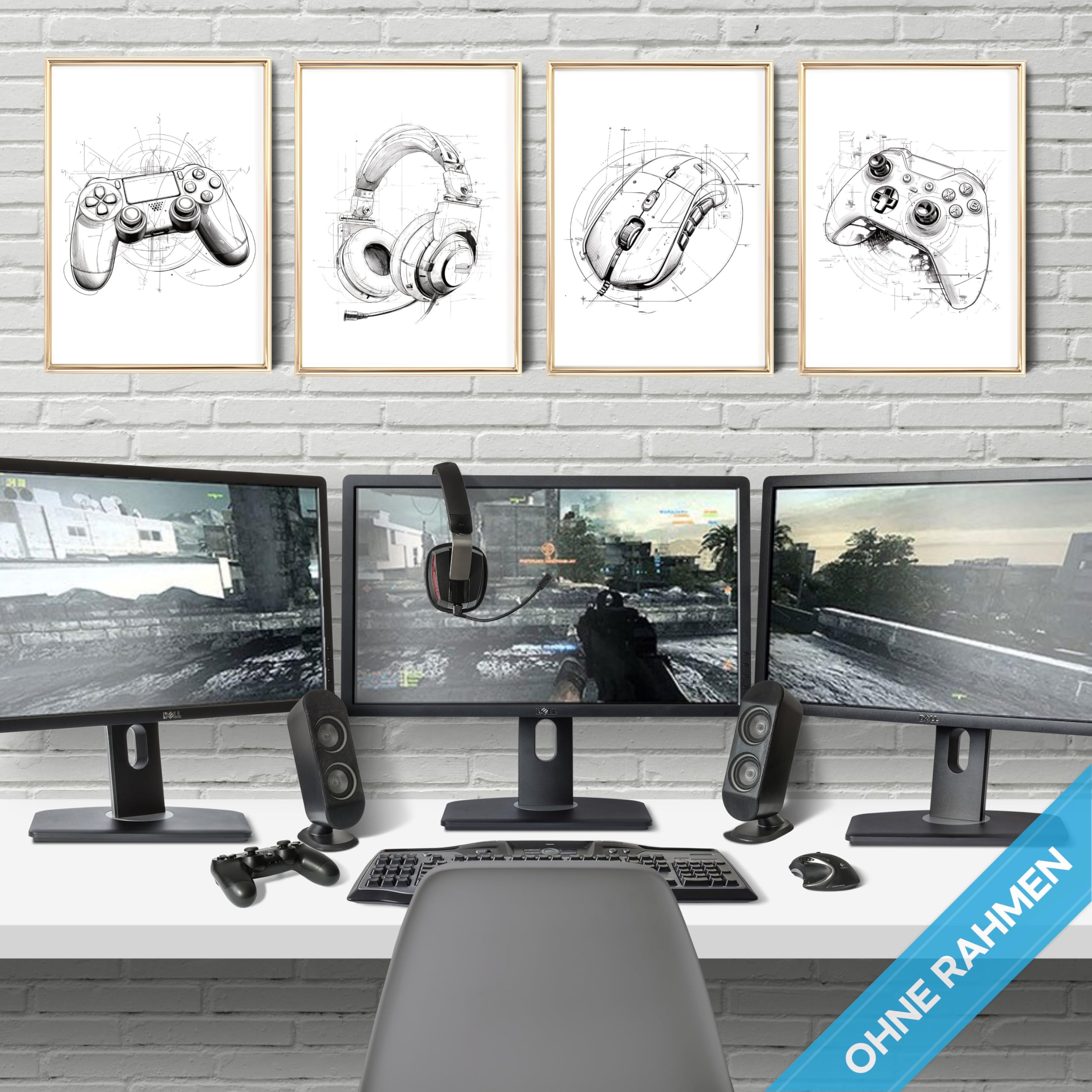 mojoliving Gaming Zimmer Deko Bilder | Poster Wand für Gamer Jugendzimmer | Set mit Neon Sign Motive | Coole Geschenke für Gamer | Zocker Bilder Wand | Neon Wandbild