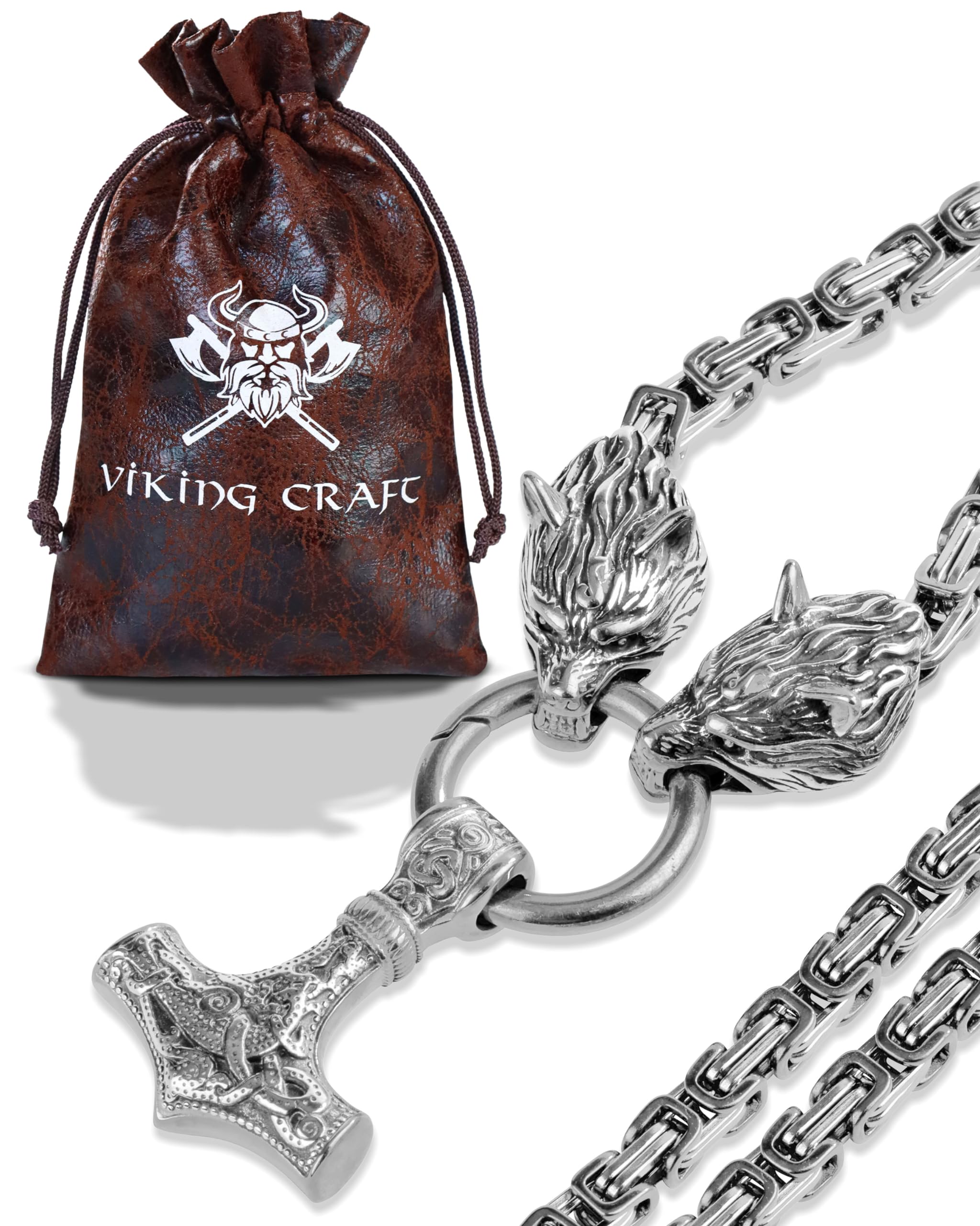 VIKING CRAFT Wikinger Halskette Herren Edelstahl - 60cm Wikinger Schmuck Kette Herren - Wikinger Deko, Wikinger Kette, Wikinger Geschenke für Männer Schmuck, LARP