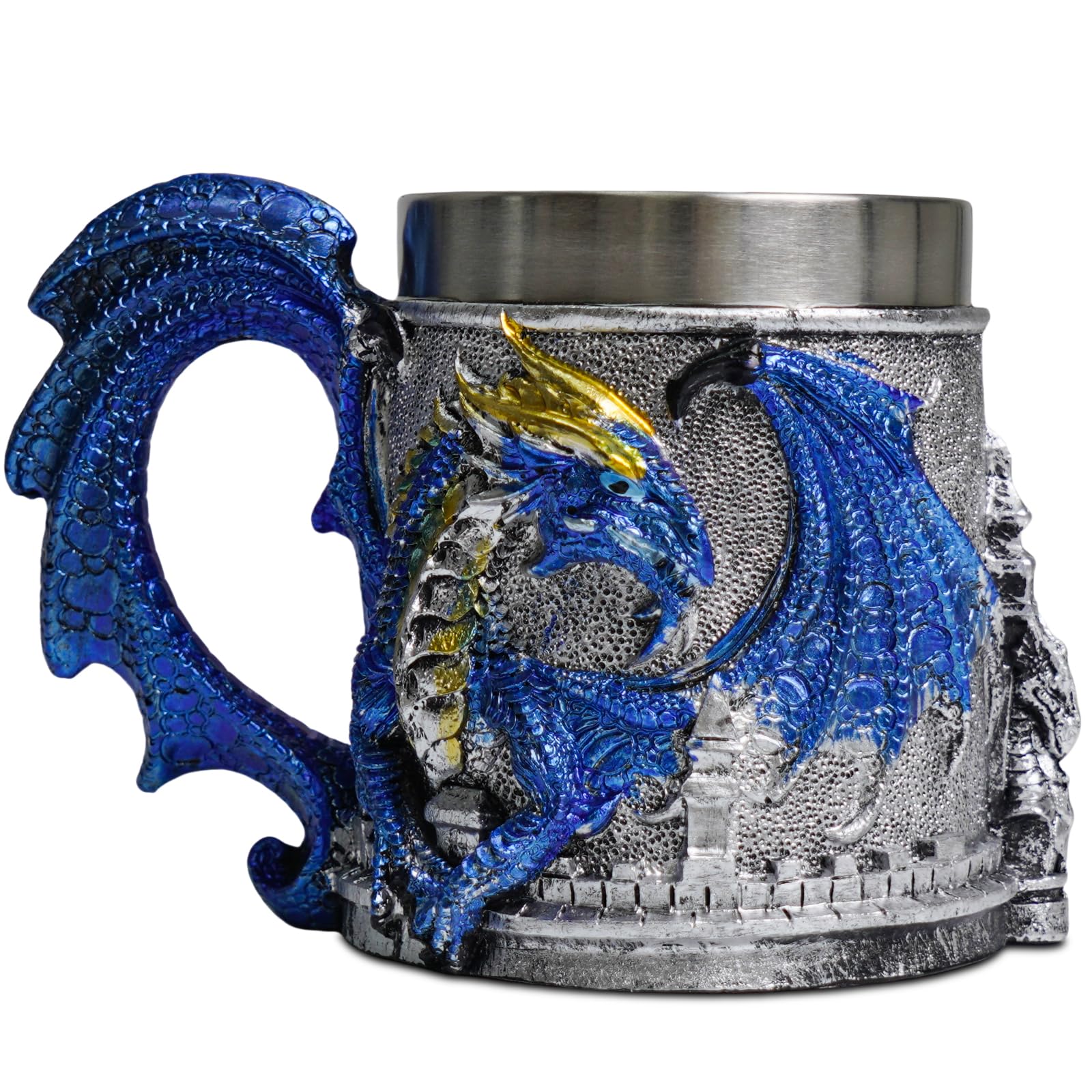 ZONSUSE Mittelalter Drache Kelch, Gotischer Drachen Kelch, Flugsaurier Edelstahl Weinkelch, Roter Drache auf Kreuzsockel, Magischer Dragon Goblet,Idee Geschenk für Fantasy Fans 200ml (Rot Goblet)
