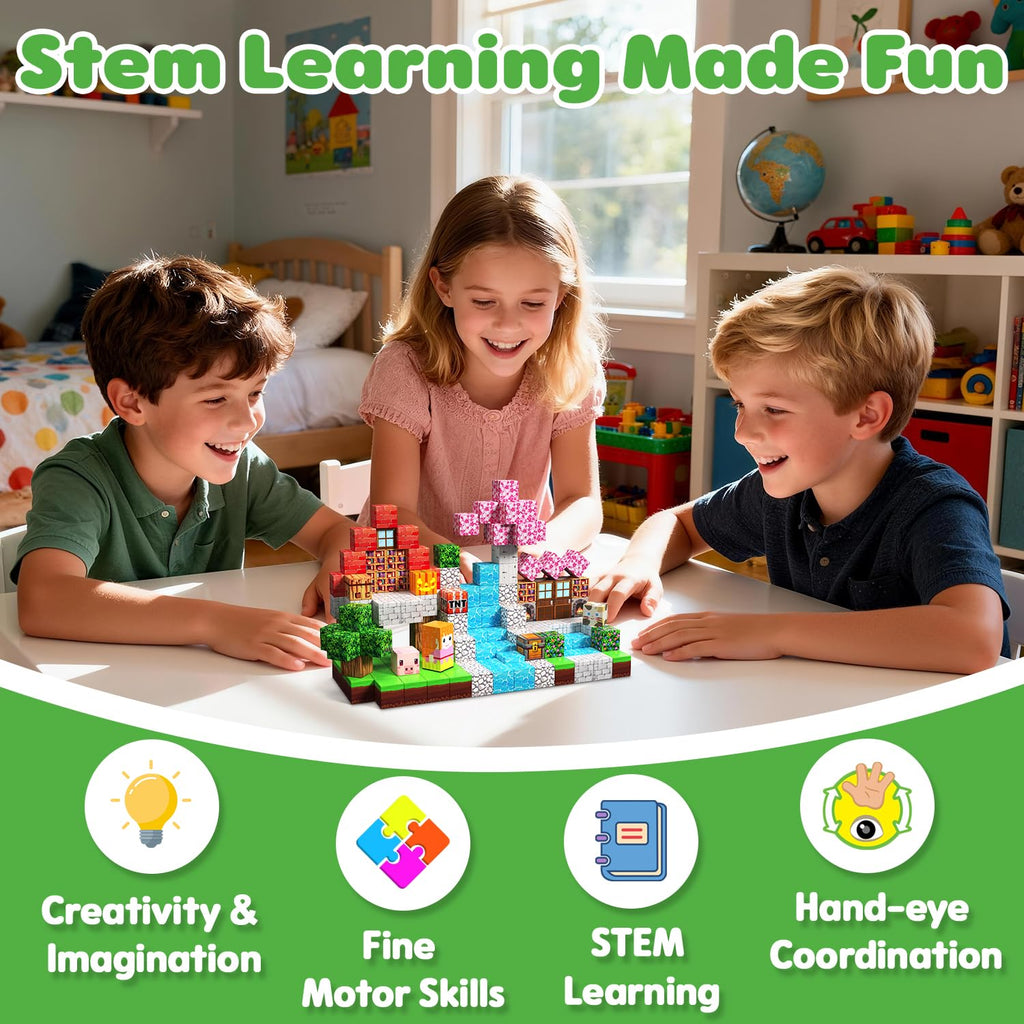 Magnetische Bausteine Bauspielzeug 100 Pcs Magnetbausteine für Kinder Montessori Kreative Spielzeug ab 3 4 5 6 7 8 9 10 Jahre Junge und Mädchen Magnetic Blocks Geschenke für Kinder （Wald）