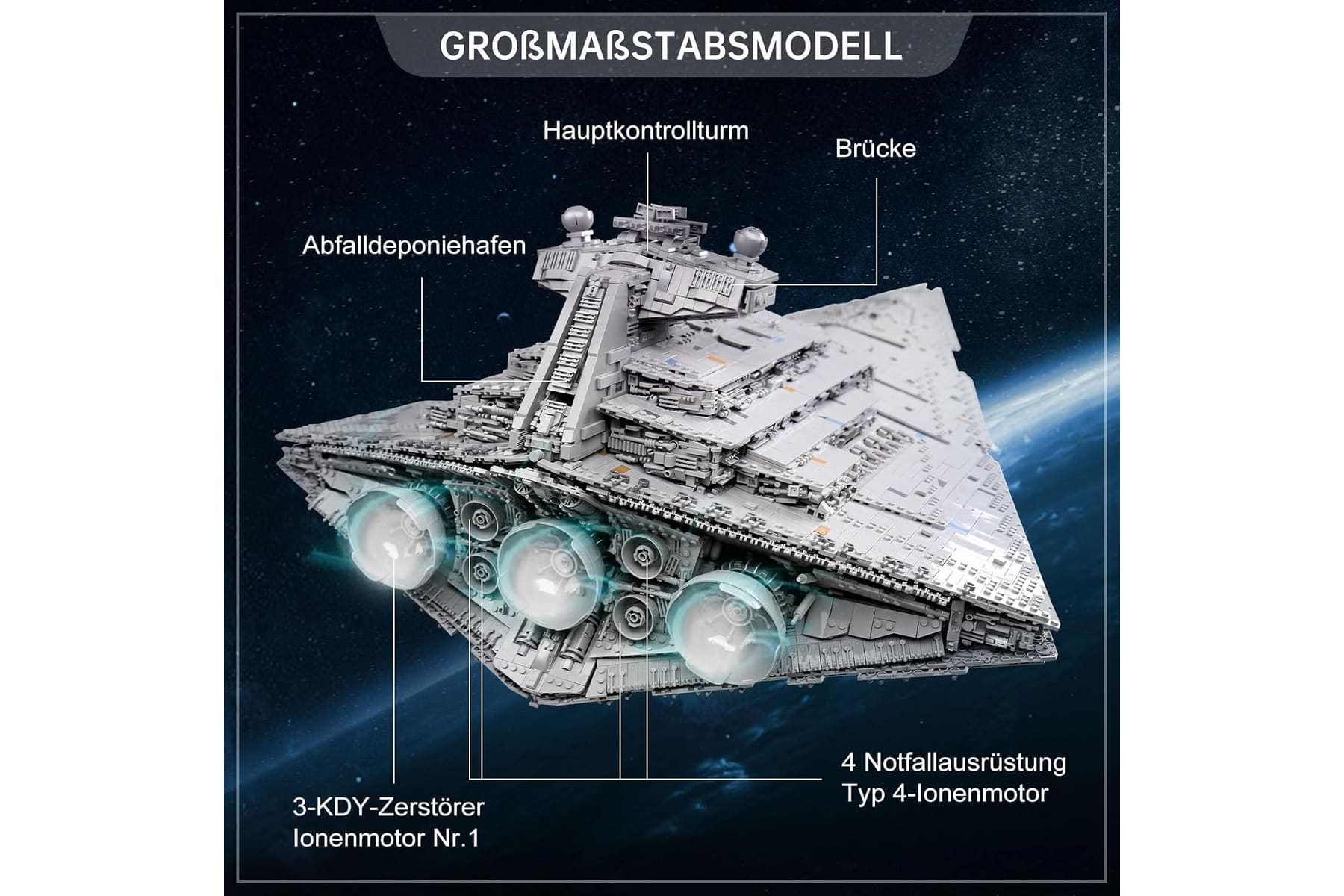 13135 Imperial Sternenzerstörer Spielzeug mit 3 Mini-Raumschiffen,11885 Klemmbausteine Technik Sternenzerstörer, Sammlerstück für Erwachsene,kompatibel mit UCS Super Star Destroyer
