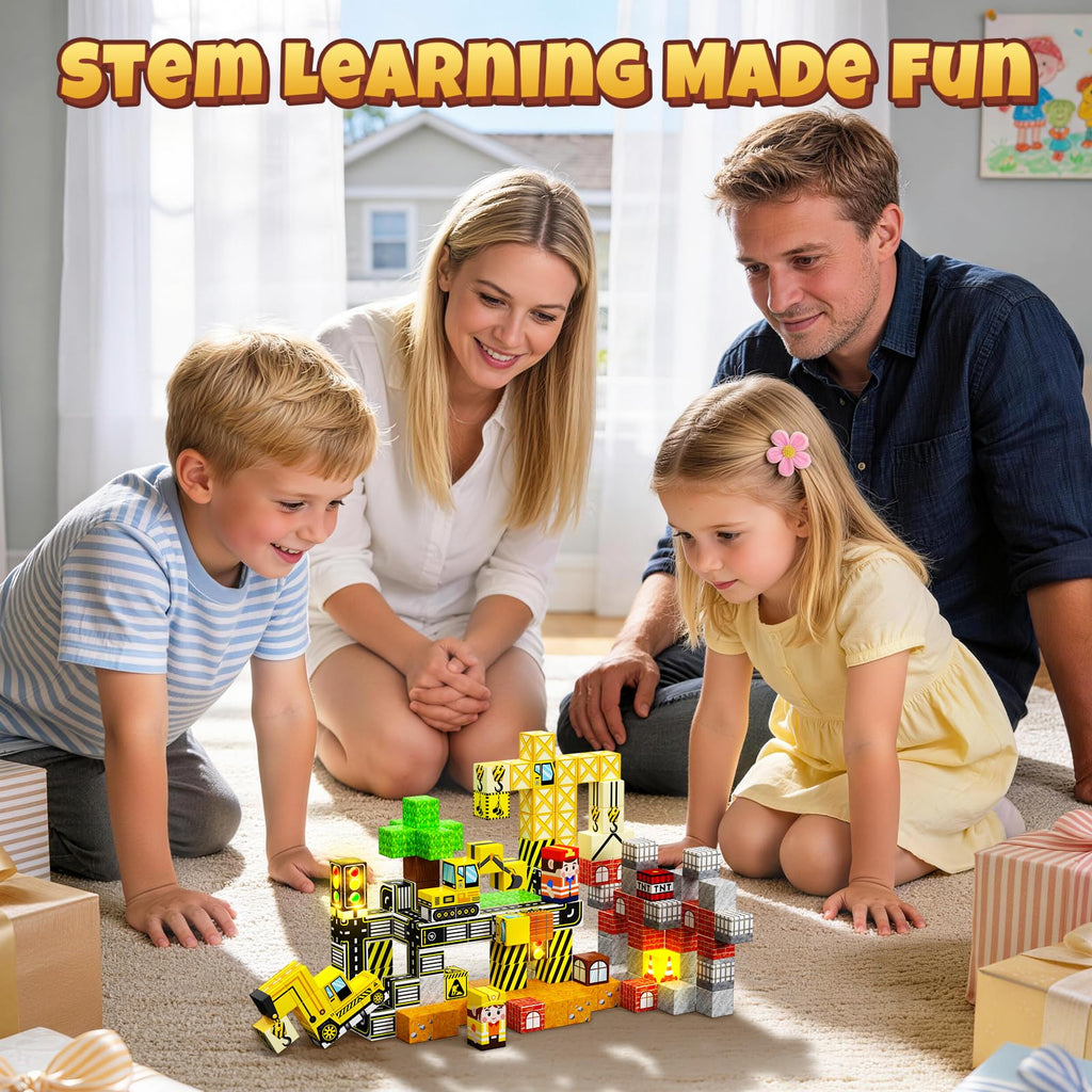 Magnetische Bausteine Bauspielzeug 100 Pcs Magnetbausteine für Kinder Montessori Kreative Spielzeug ab 3 4 5 6 7 8 9 10 Jahre Junge und Mädchen Magnetic Blocks Geschenke für Kinder （Wald）