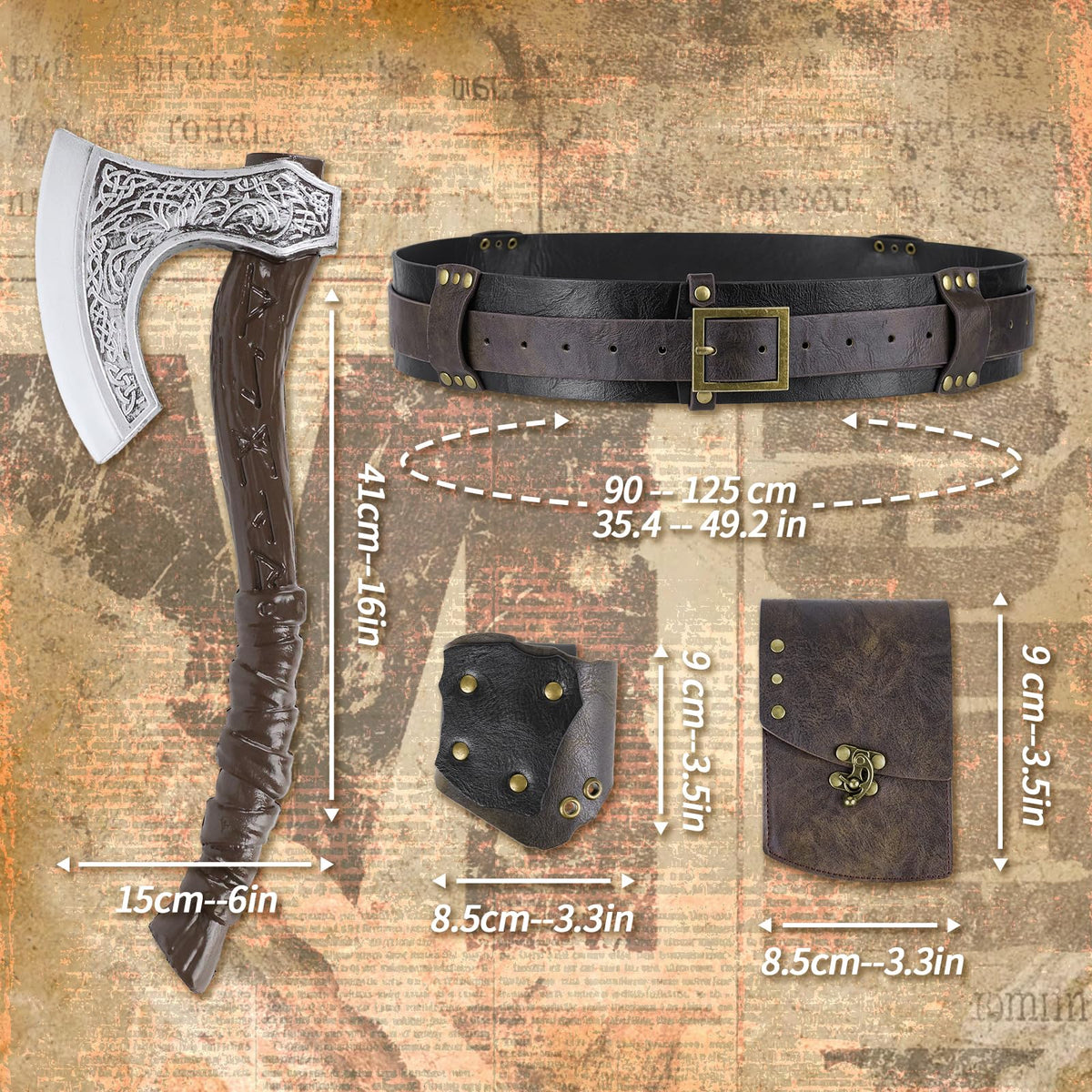 HiiFeuer 4Pcs Piratenkostüm für Herren mit Renaissance-Gürtel, mittelalterlicher Tasche, Attrappen-Dolch und Schwertscheide für Mittelalterfest und LARP