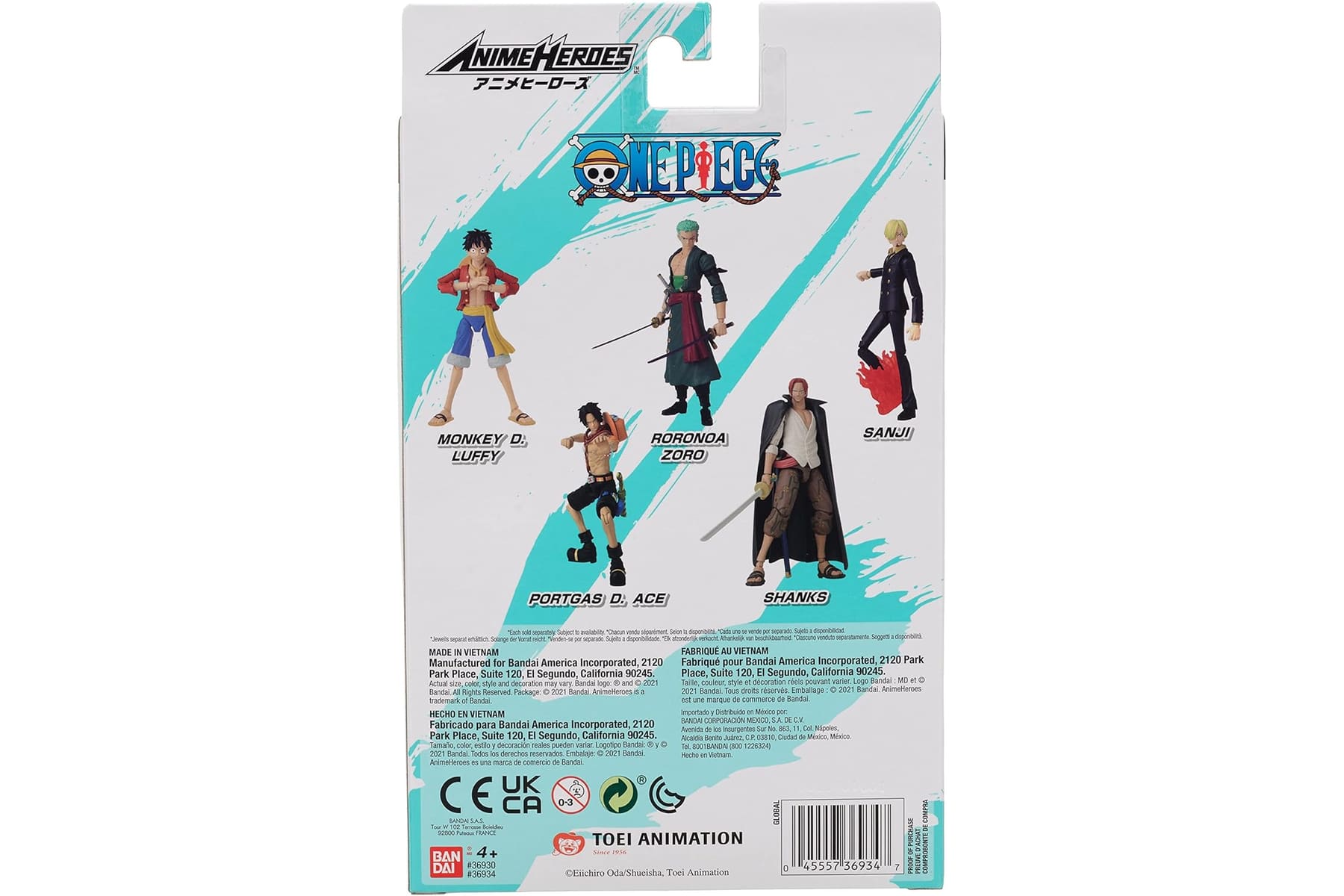 BANDAI – Anime Heroes – One Piece Figur – Lorenor Zorro 17 cm Three Sword Style – Offizielle Lizenz One Piece – Bewegliche Manga Figur Zorro 3 Schwerter – Spielzeug für Kinder ab 4 Jahren – 37052