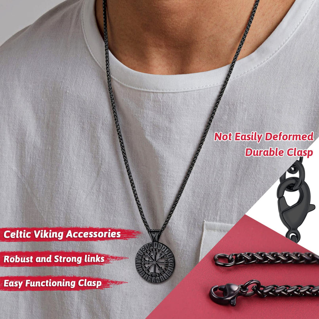FaithHeart Wikingerhalskette für Herren, Vegvisir-Kompass, Edelstahl, Kette 55 + 5 cm, nordischer Mythologie-Schmuck