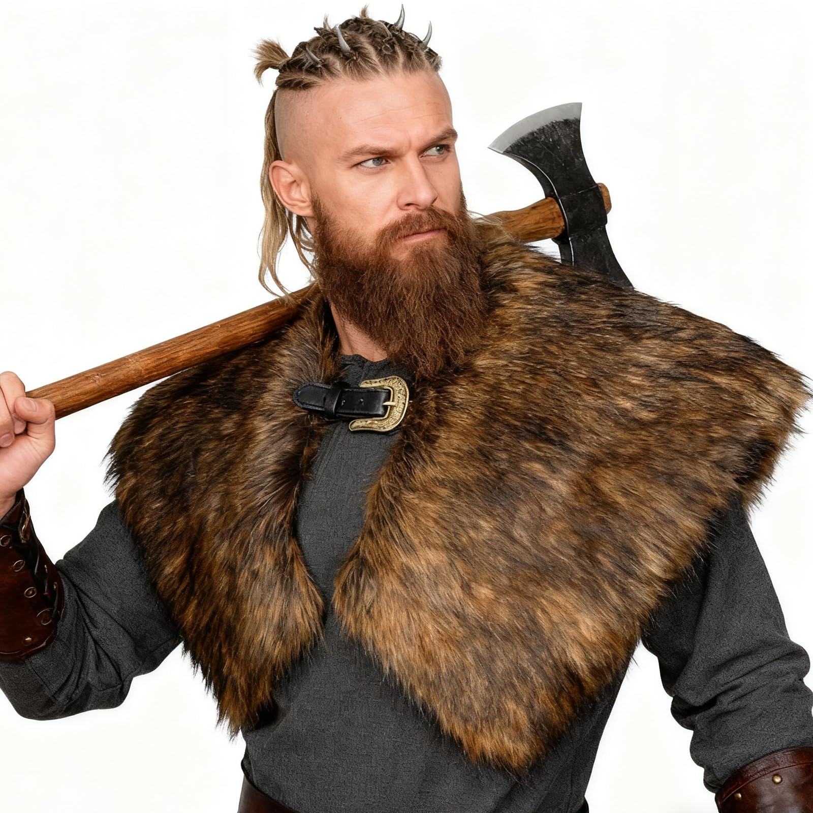 keland Viking Kunstfell Kragen für Männer Schal Capelet Wrap Kostüm Accessoire