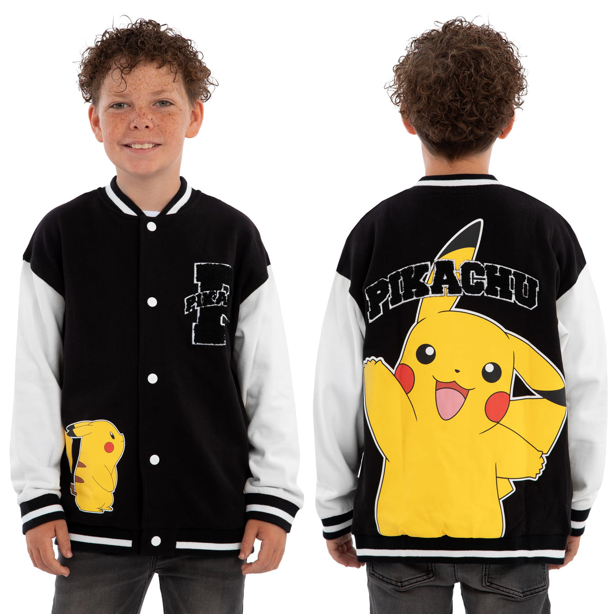 Pokemon Jacke Für Jungen, Pikachu Bomberjacke Mit Bouclé Applikation, Jacken Für Jungen Aus Baumwolle, Jacke Bomberjacke Mit Print Im Versity-Stil