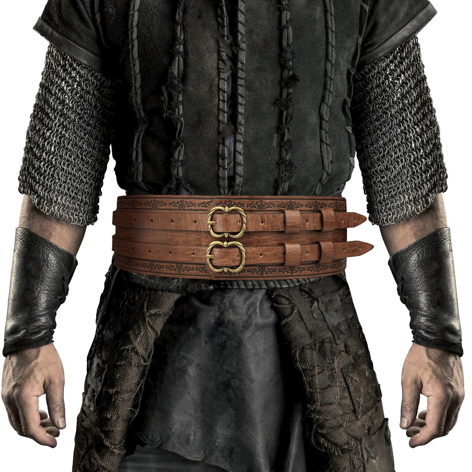 HiiFeuer Wikinger breiter Gürtel, mittelalterlicher Kunstleder Rüstungsgürtel Ritter Korsett Gürtel, LARP Halloween Kostüm