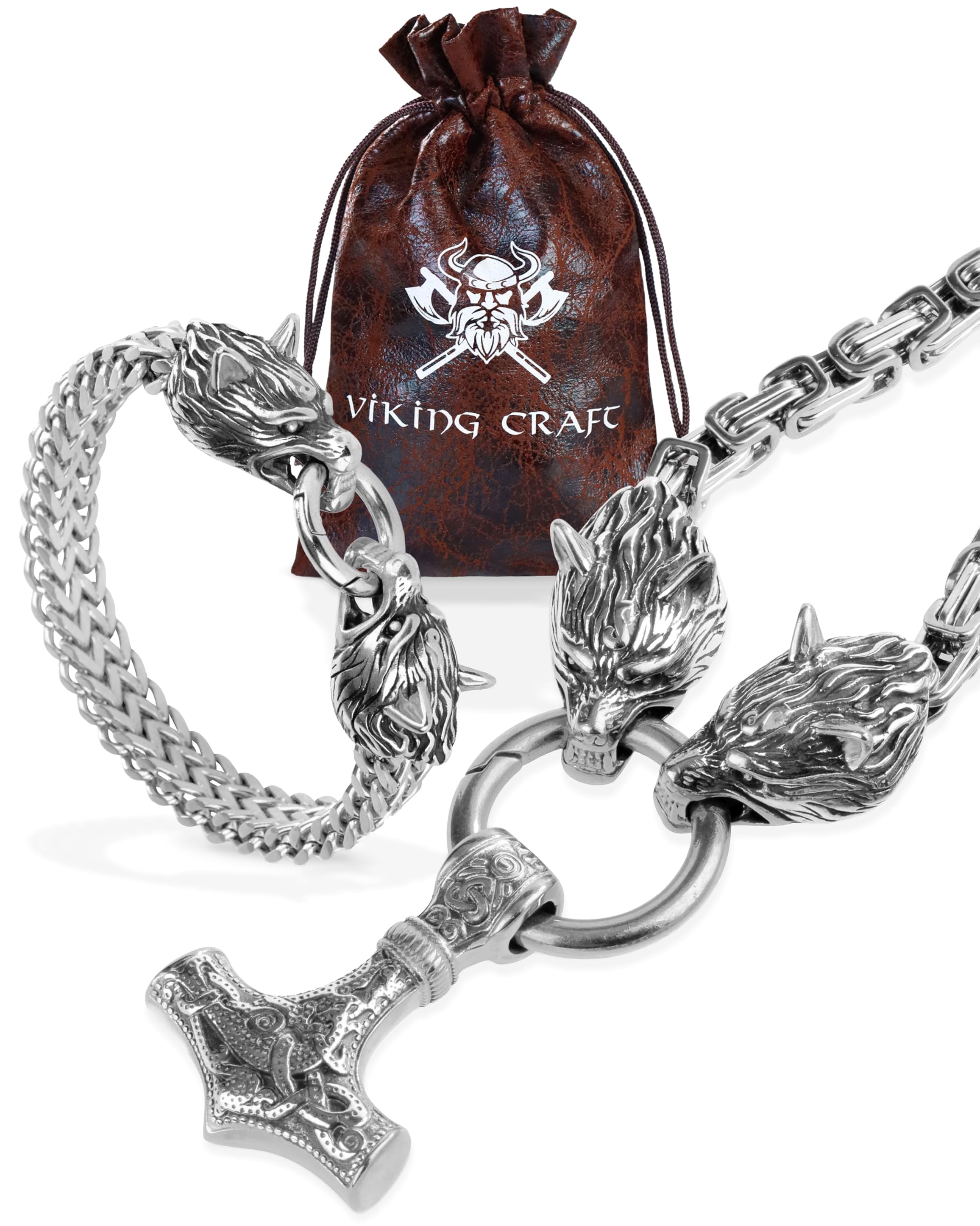 VIKING CRAFT Wikinger Halskette Herren Edelstahl - 60cm Wikinger Schmuck Kette Herren - Wikinger Deko, Wikinger Kette, Wikinger Geschenke für Männer Schmuck, LARP