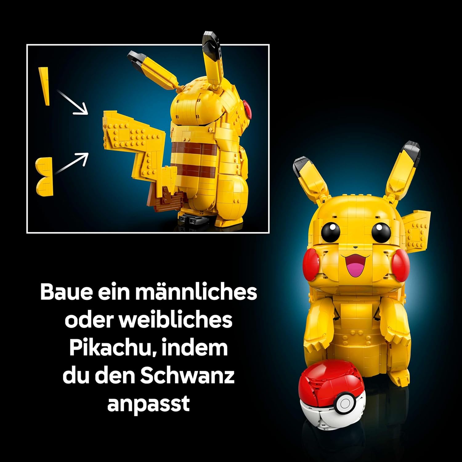 LEGO Pokémon Pikachu und Pokéball - Bauset für Erwachsene - Modellbau mit beweglicher Anime Figur und dynamischem Ständer - DIY Deko für Zimmer oder Schreibtisch - Geschenk für Gaming Fans - 72152