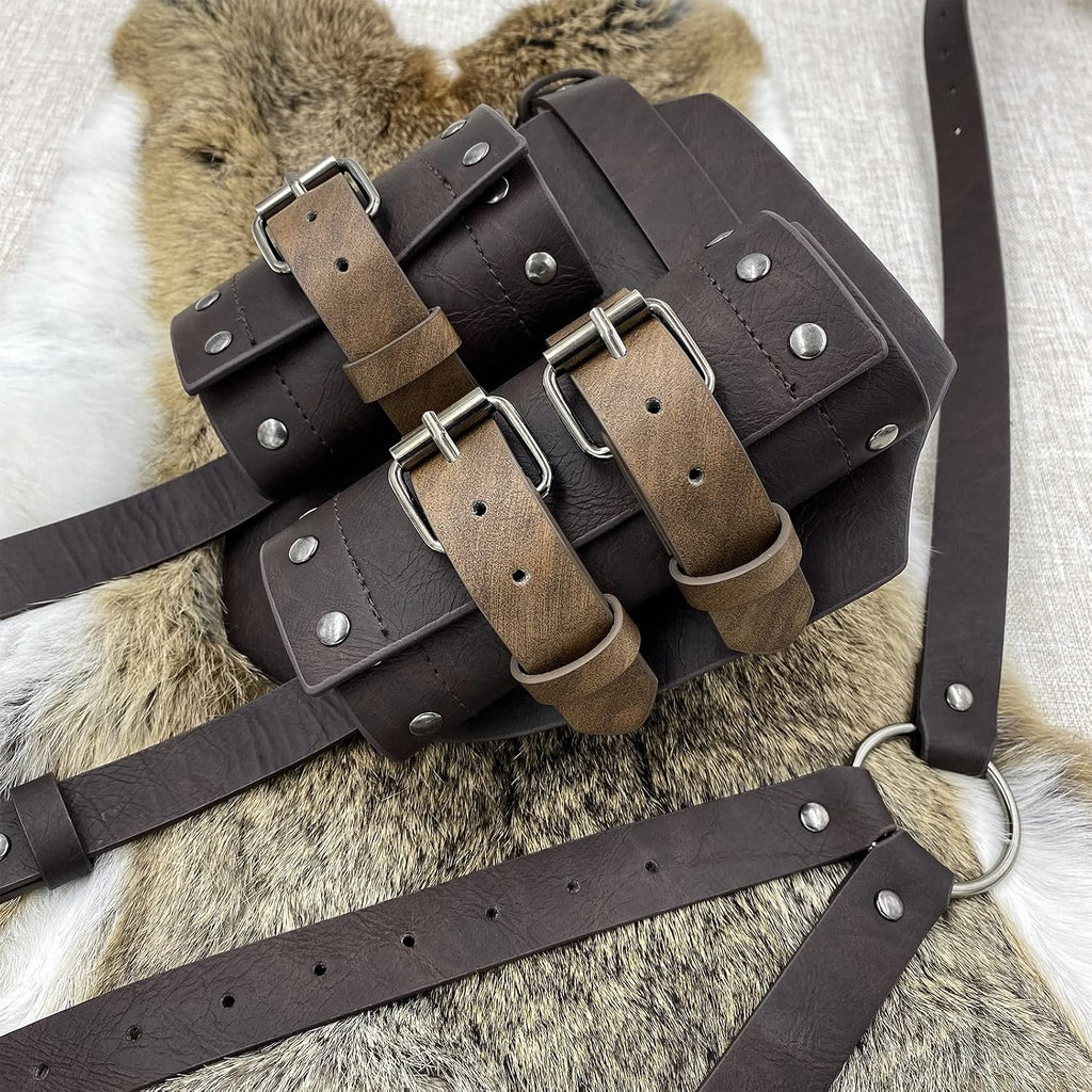HiiFeuer Mittelalter Kunstleder Doppeltes Rückenschwert Frosch, Vintage Mercenary Verstellbares Schwertholster, Mittelalter Fantasy Rückenschwert Holster für LARP Kostüm